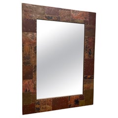 1970s Brutalist Copper and Brass Patchwork Mirror in Paul Evans Style