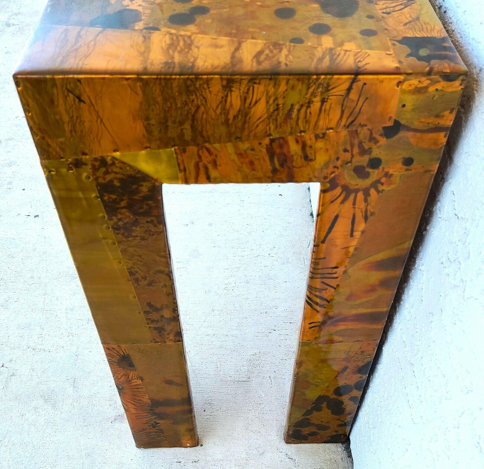 1970s Brutalist Copper Patchwork Console Table, Style of Paul Evans In Good Condition For Sale In Lake Worth, FL