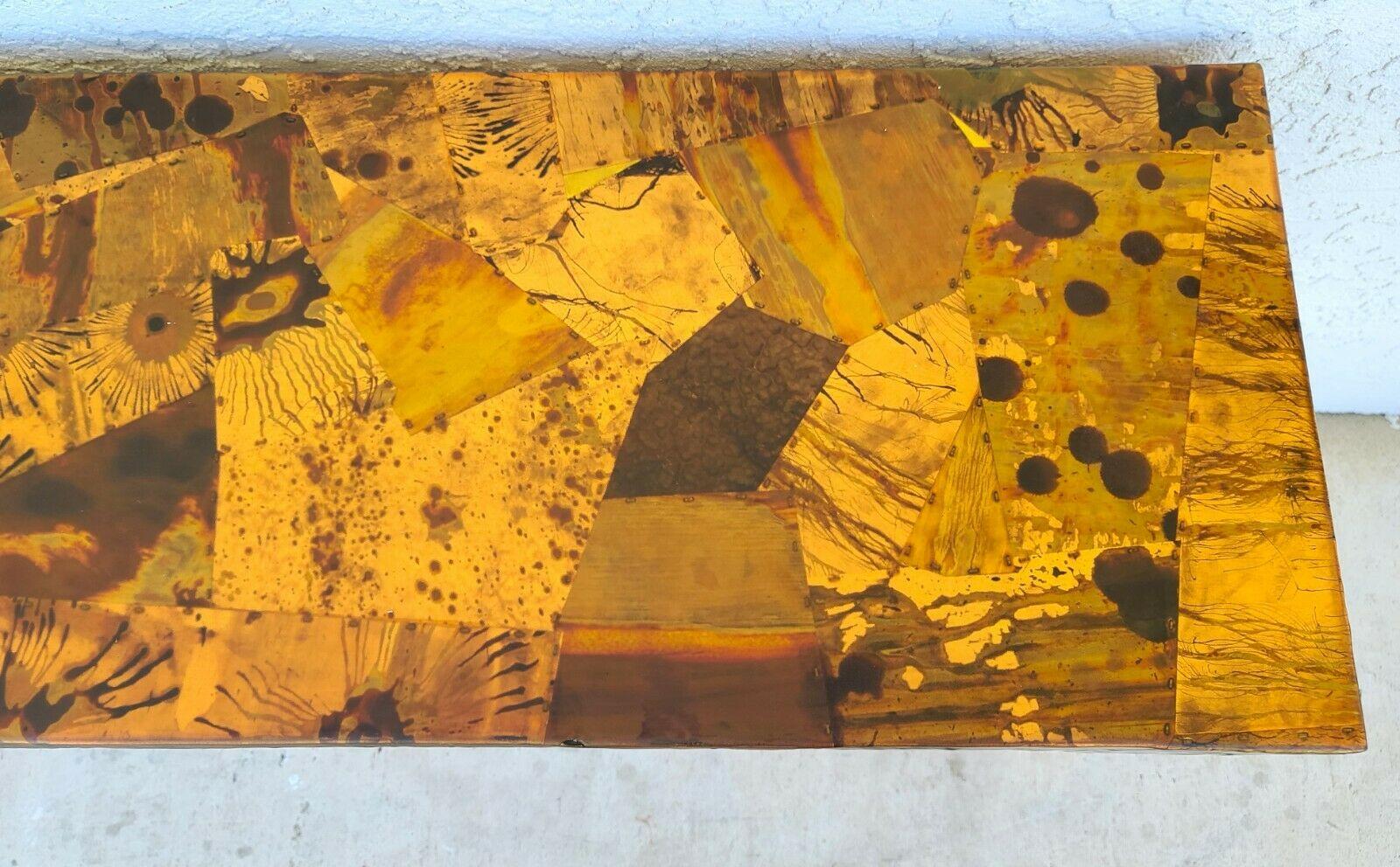 1970er Brutalistischer Kupfer-Patchwork-Konsolentisch im Stil von Paul Evans im Zustand „Gut“ im Angebot in Lake Worth, FL