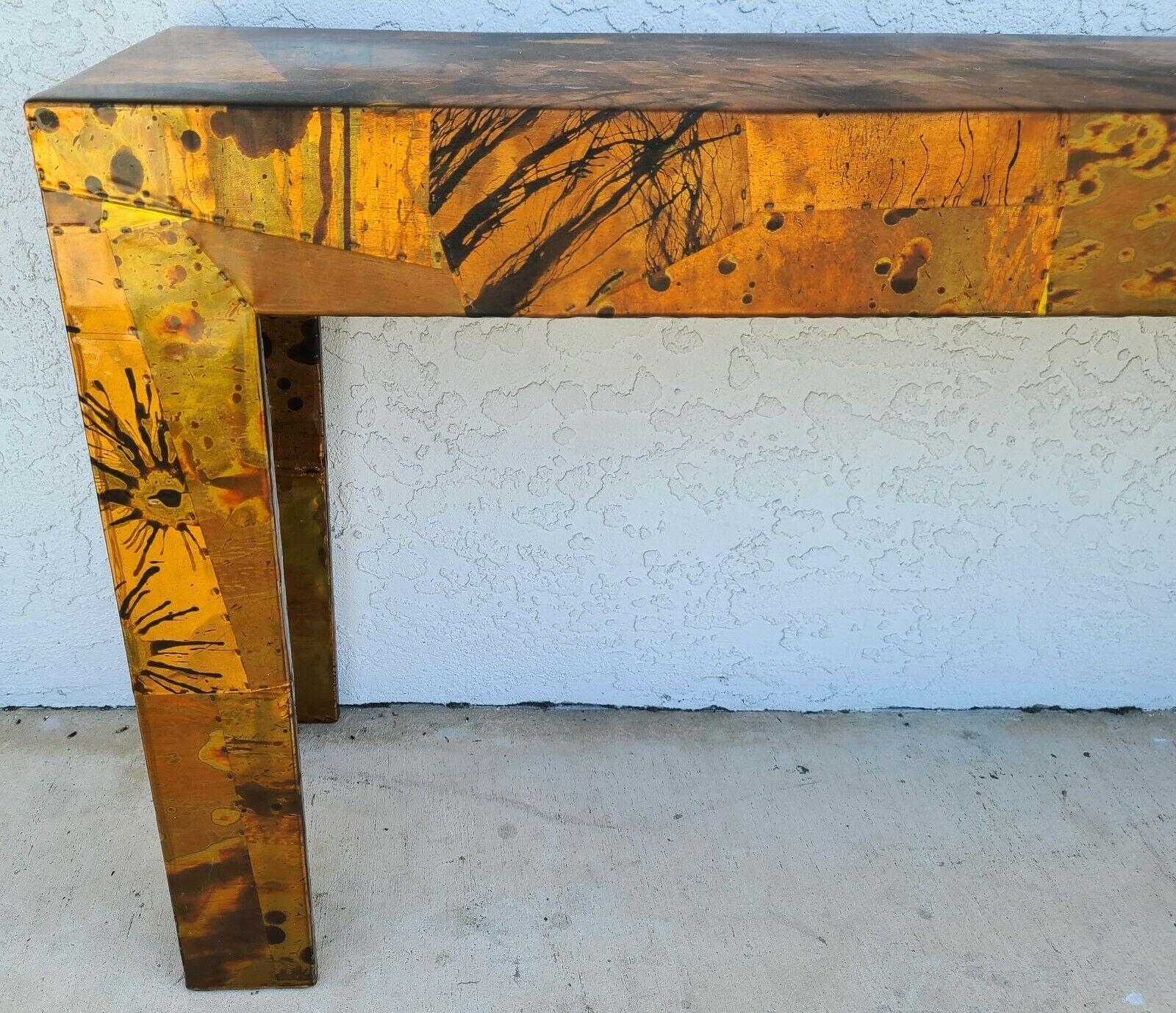 1970s Brutalist Copper Patchwork Console Table, Style of Paul Evans For Sale 2