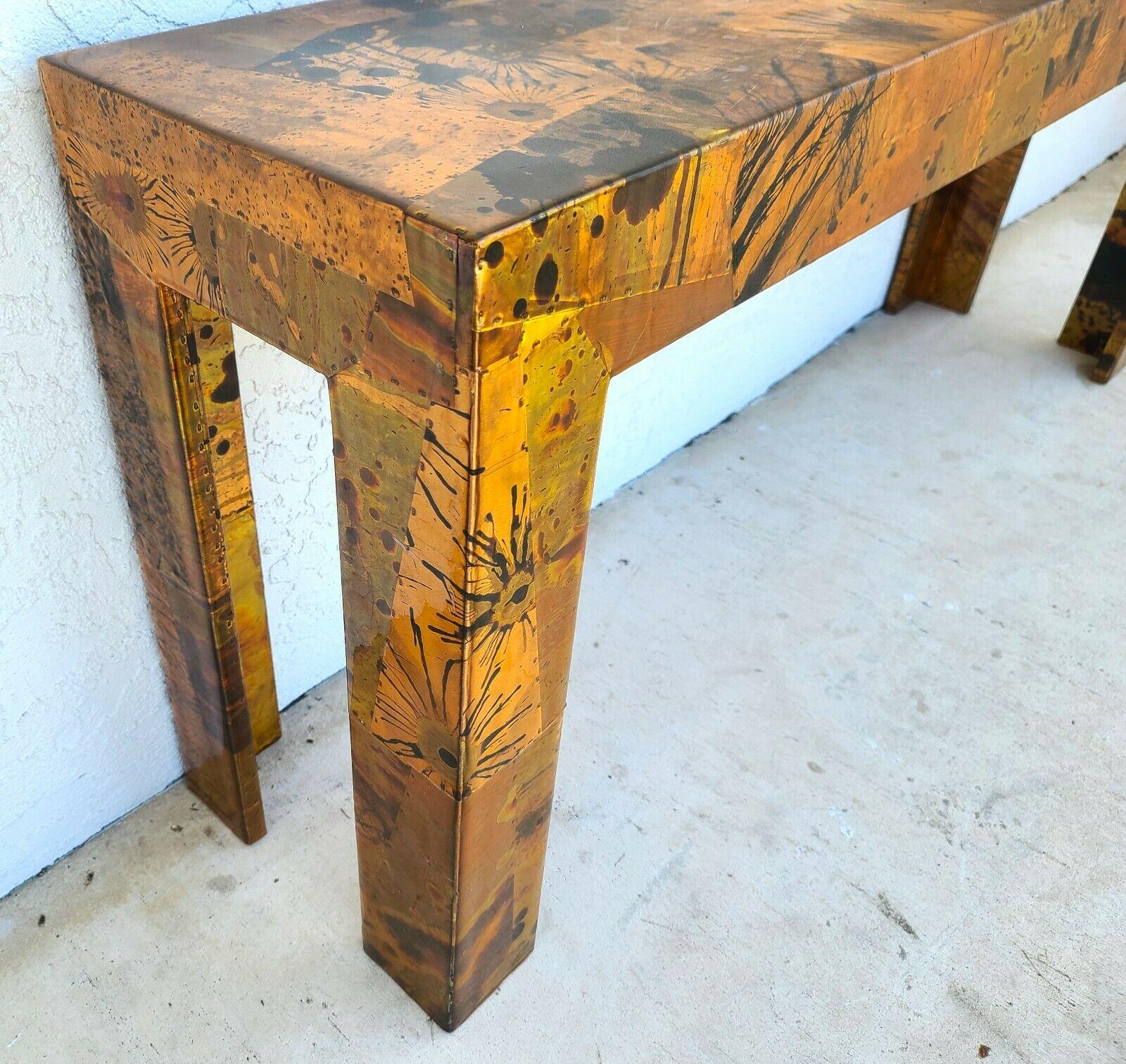 1970s Brutalist Copper Patchwork Console Table, Style of Paul Evans For Sale 3