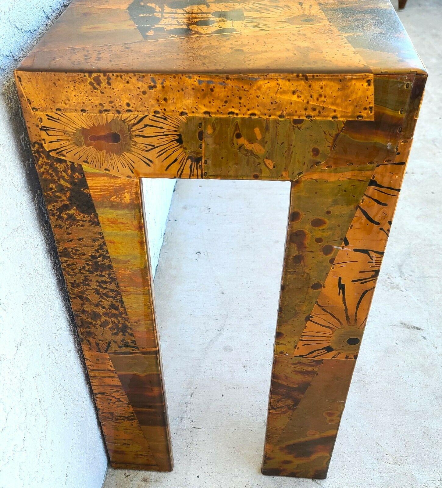 1970s Brutalist Copper Patchwork Console Table, Style of Paul Evans For Sale 4
