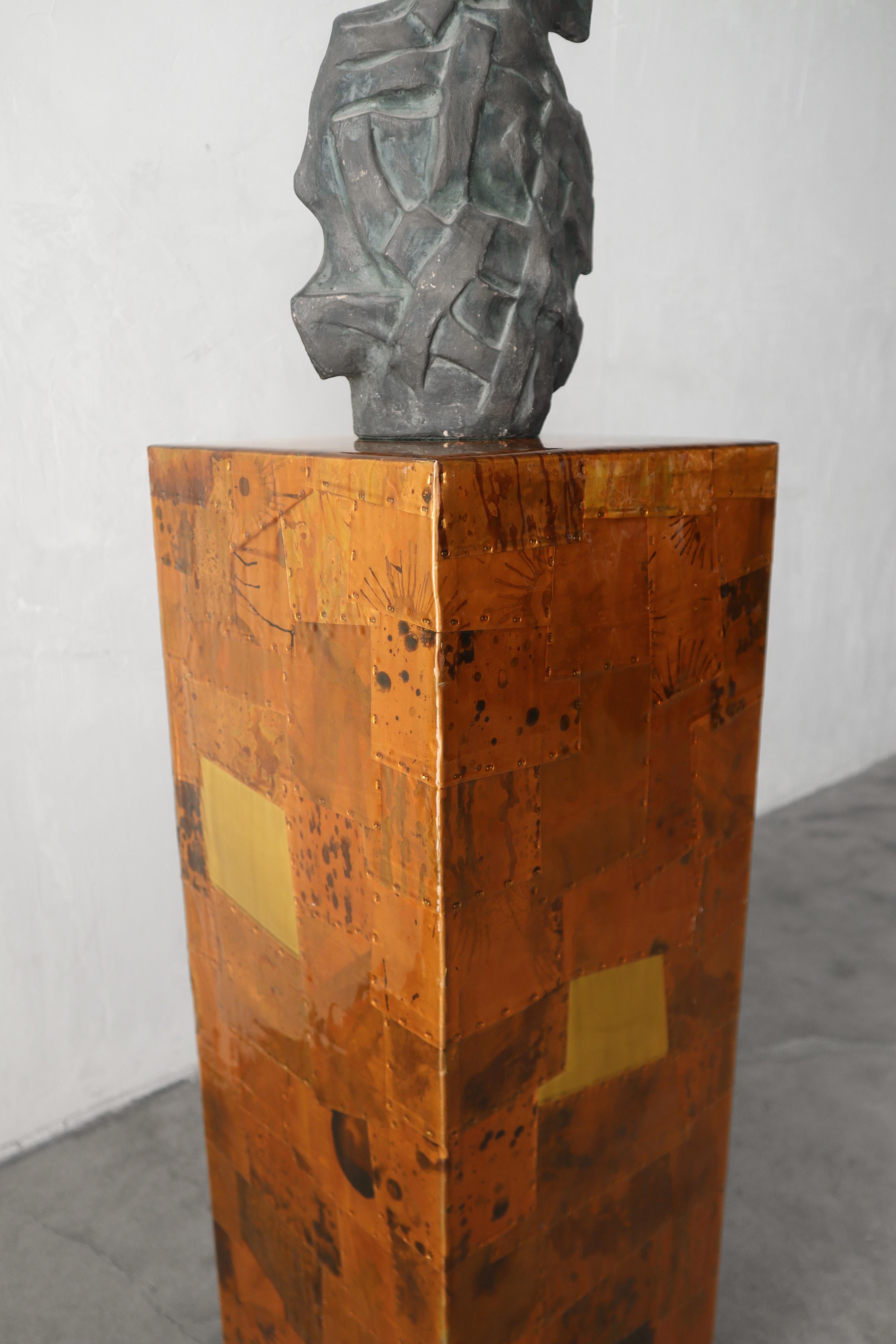 1970s Brutalist Copper Patchwork Pedestal by Percival Lafer For Sale 1
