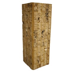 1970s Brutalist Cut Stone Lighted Pedestal w/ Glass Top