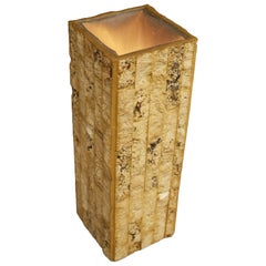 1970s Brutalist Cut Stone Lighted Pedestal w/ Glass Top