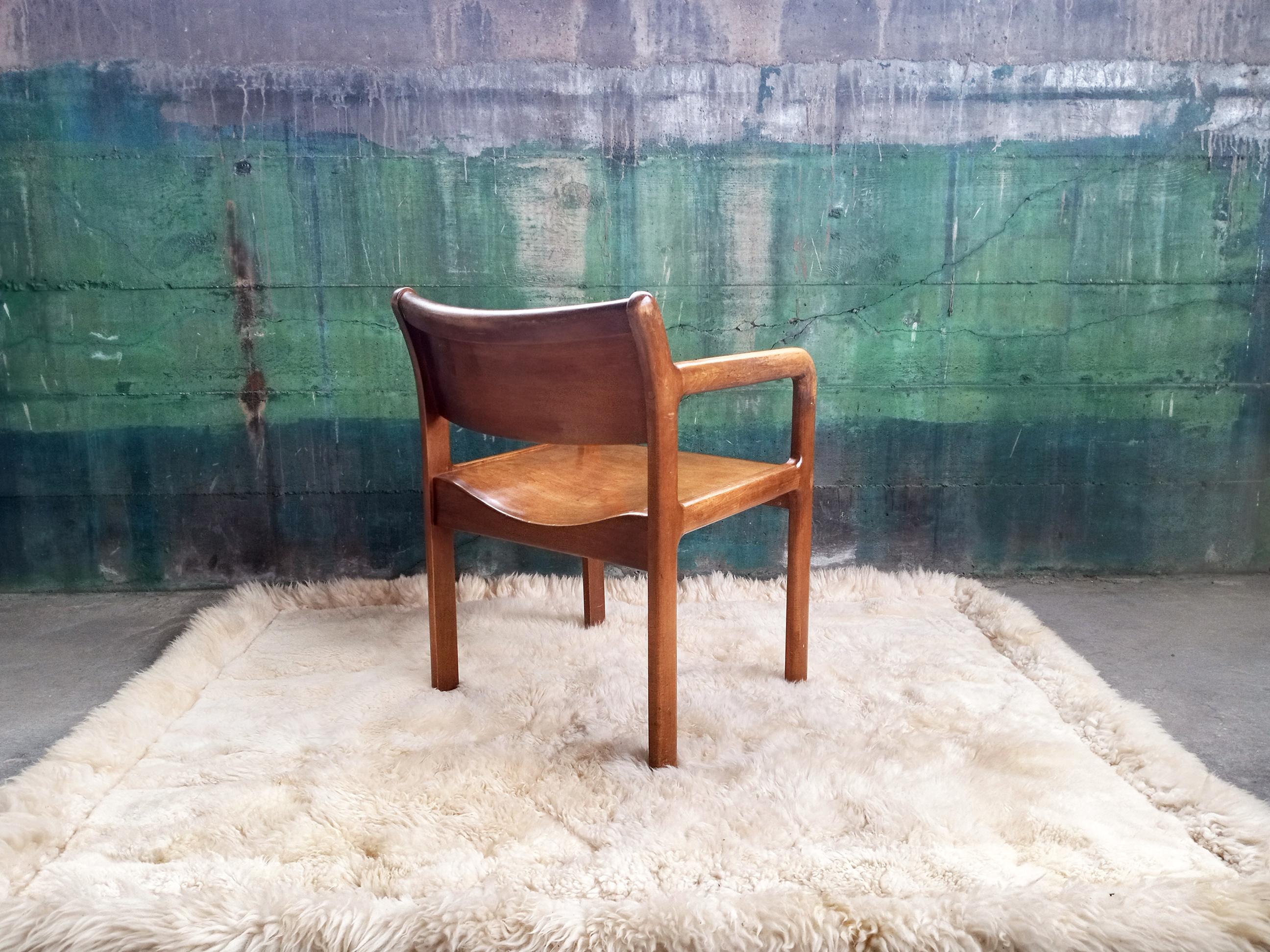 Late 20th Century 1970s Brutalist Daumiller Style Postmodern Solid Wood Lounge Accent Armchair For Sale