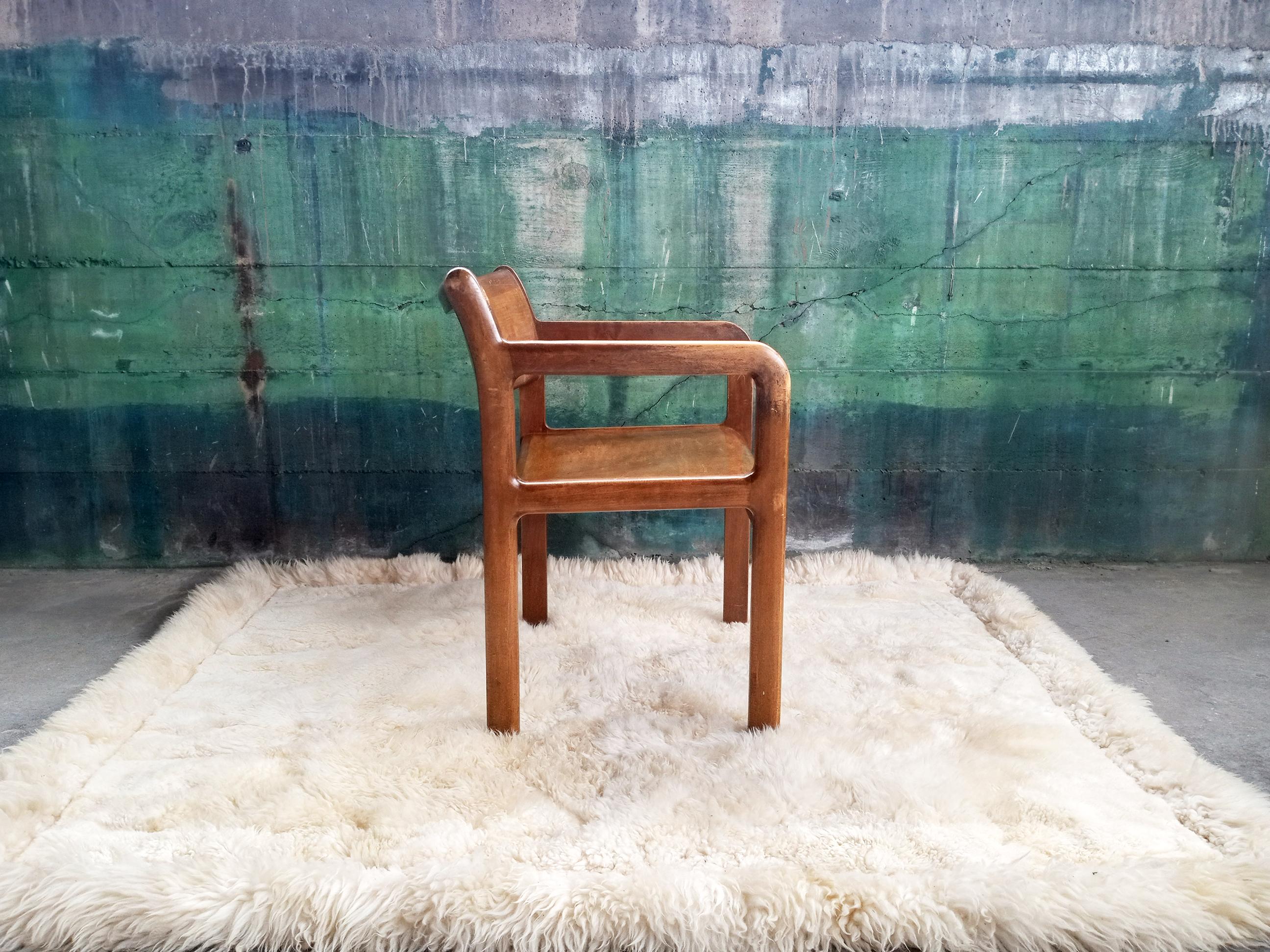 Hardwood 1970s Brutalist Daumiller Style Postmodern Solid Wood Lounge Accent Armchair For Sale