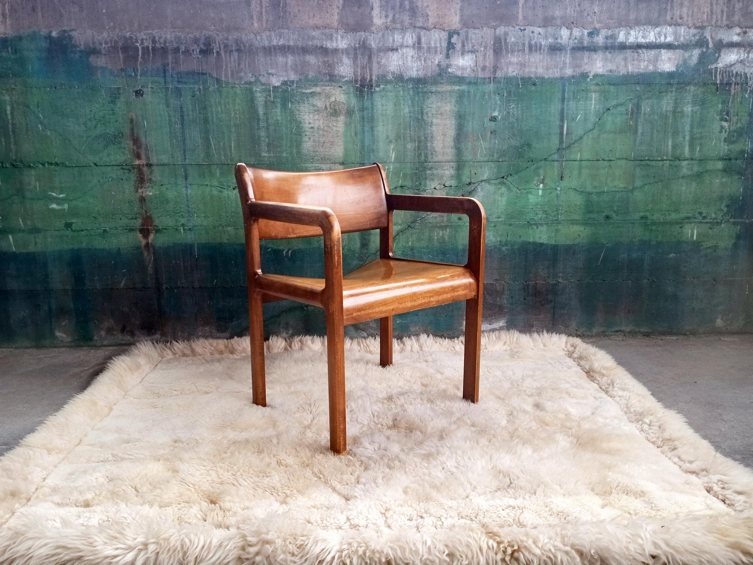1970s Brutalist Daumiller Style Postmodern Solid Wood Lounge Accent Armchair For Sale 1