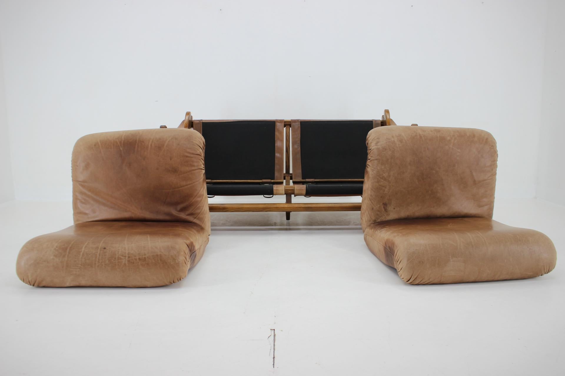 1970s Brutalist Dutch Oak and Leather 2 Seater Sofa For Sale 12