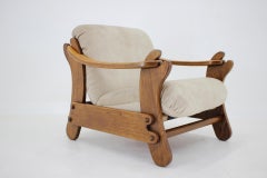 1970s Brutalist Dutch Oak Armchair, Restored