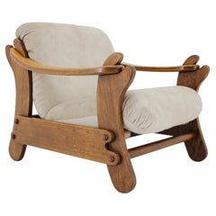 1970s Brutalist Dutch Oak Armchair, Restored