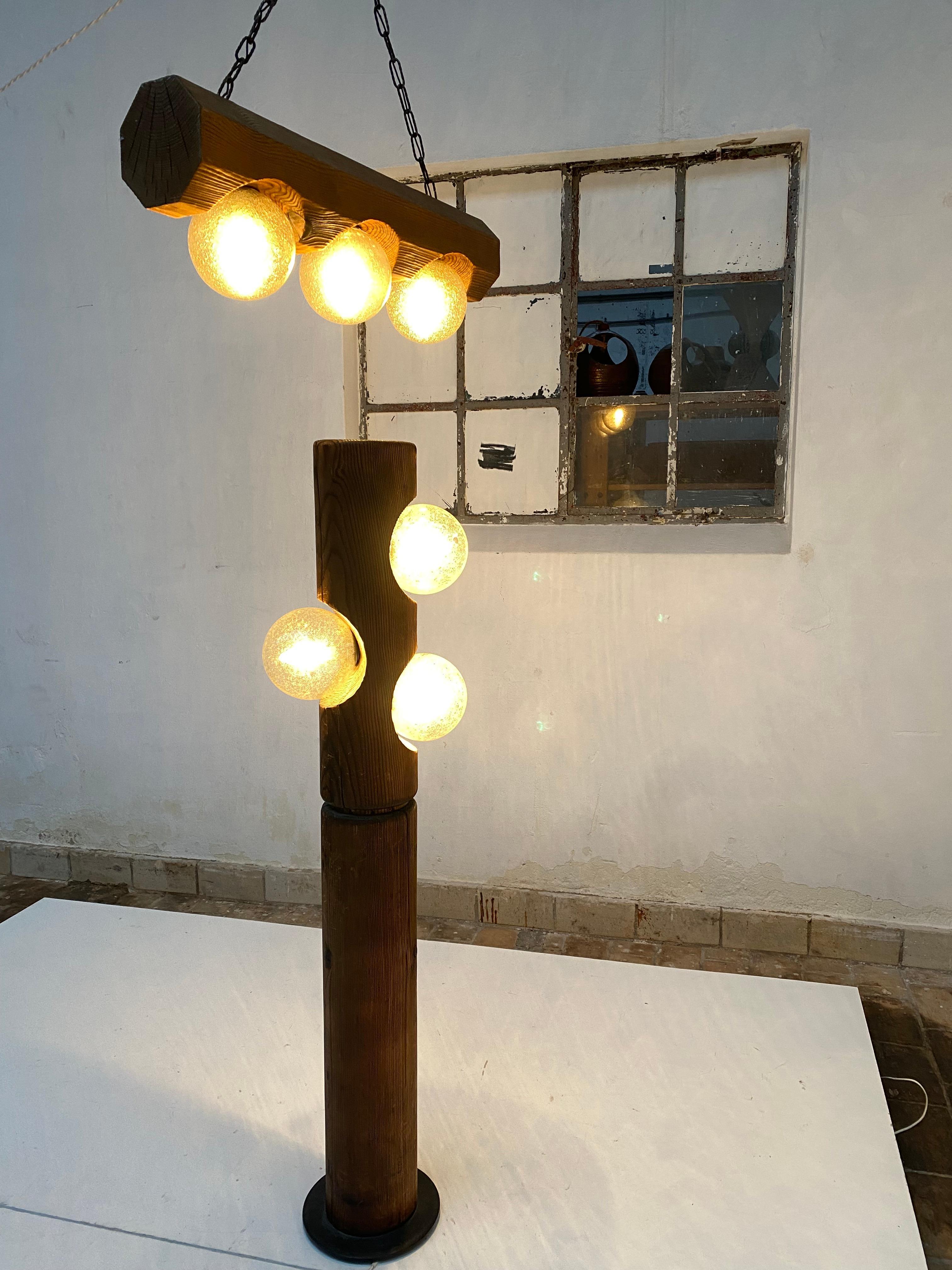 1970s Brutalist Floorlamp + Pendant by Temde Leuchten Germany / Switzerland In Good Condition For Sale In bergen op zoom, NL