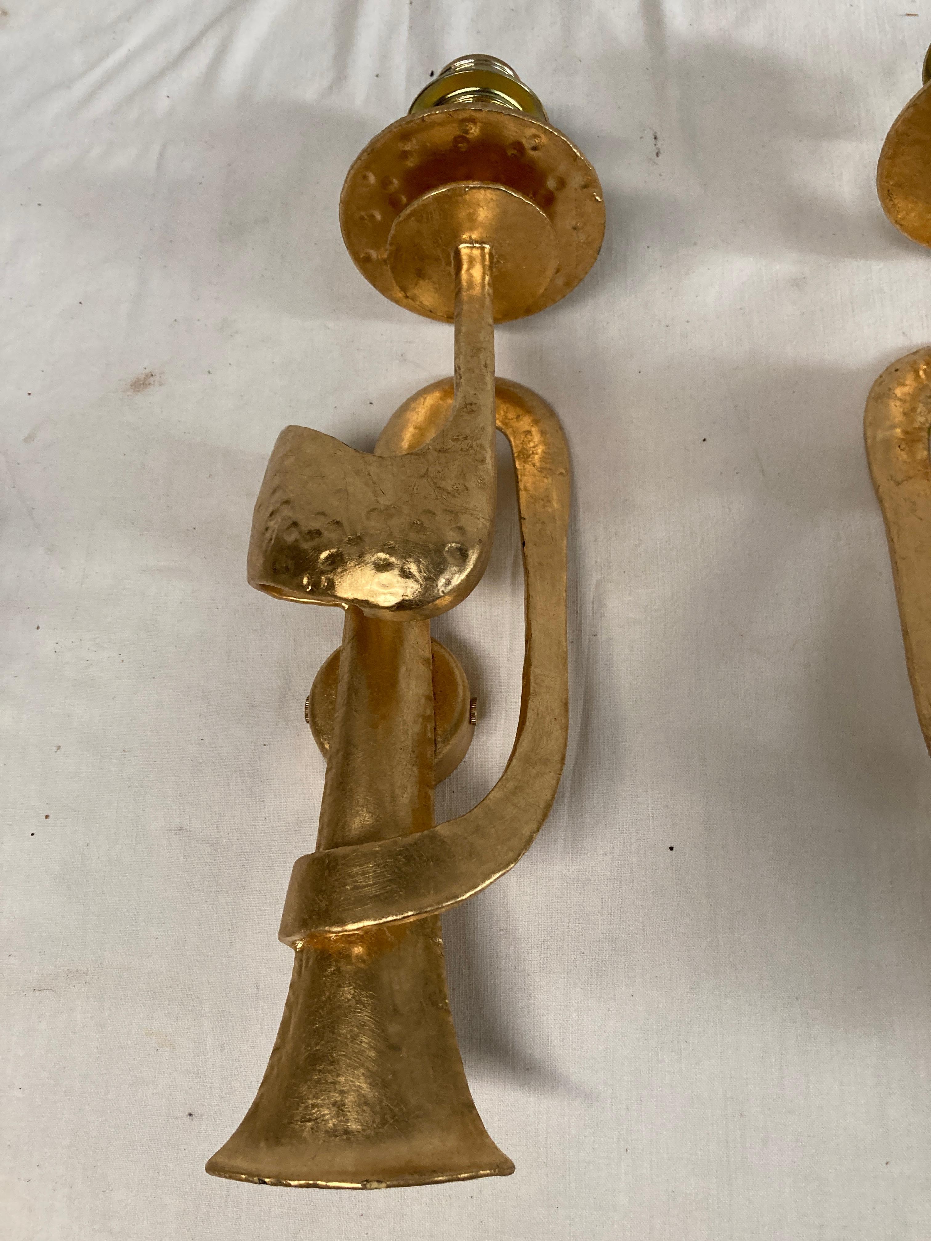 1970's brutalist gilt metal  sconces In Good Condition For Sale In Bois-Colombes, FR