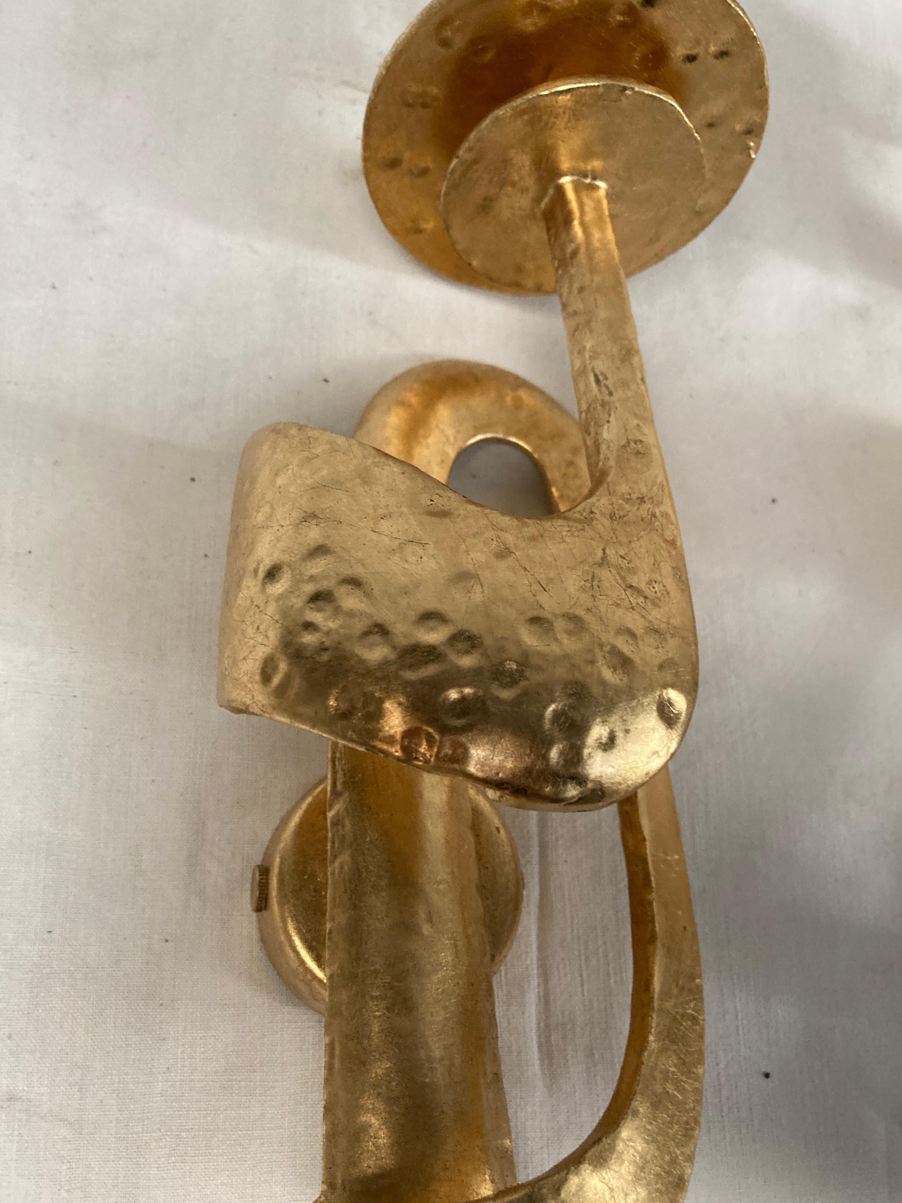 Late 20th Century 1970's brutalist gilt metal  sconces For Sale