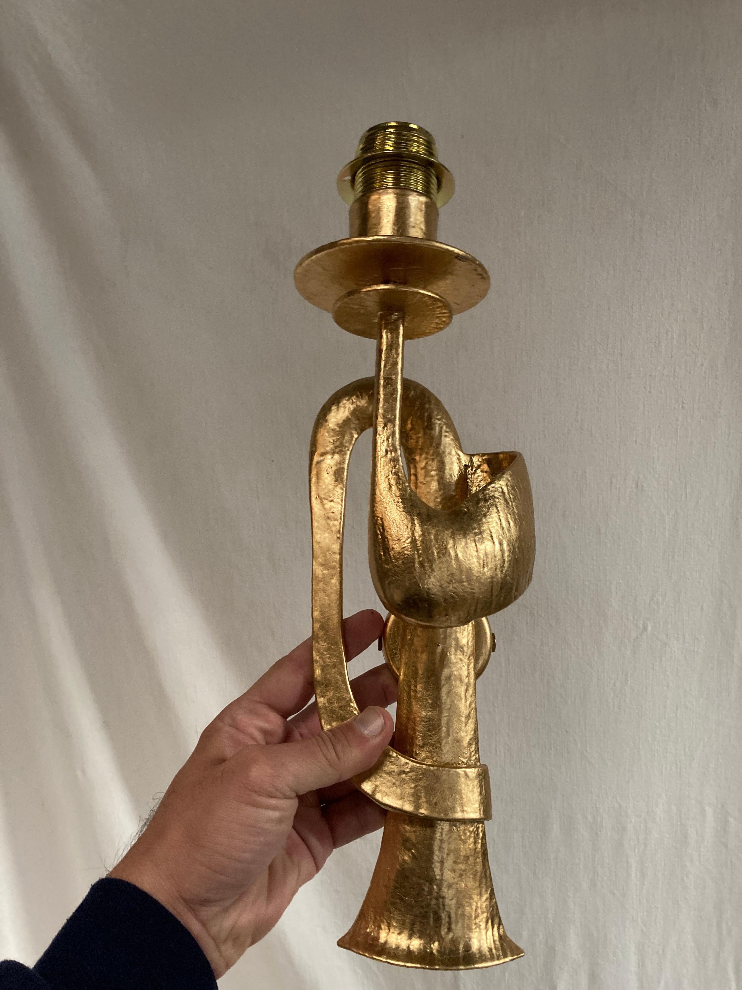 1970's brutalist gilt metal  sconces For Sale 1