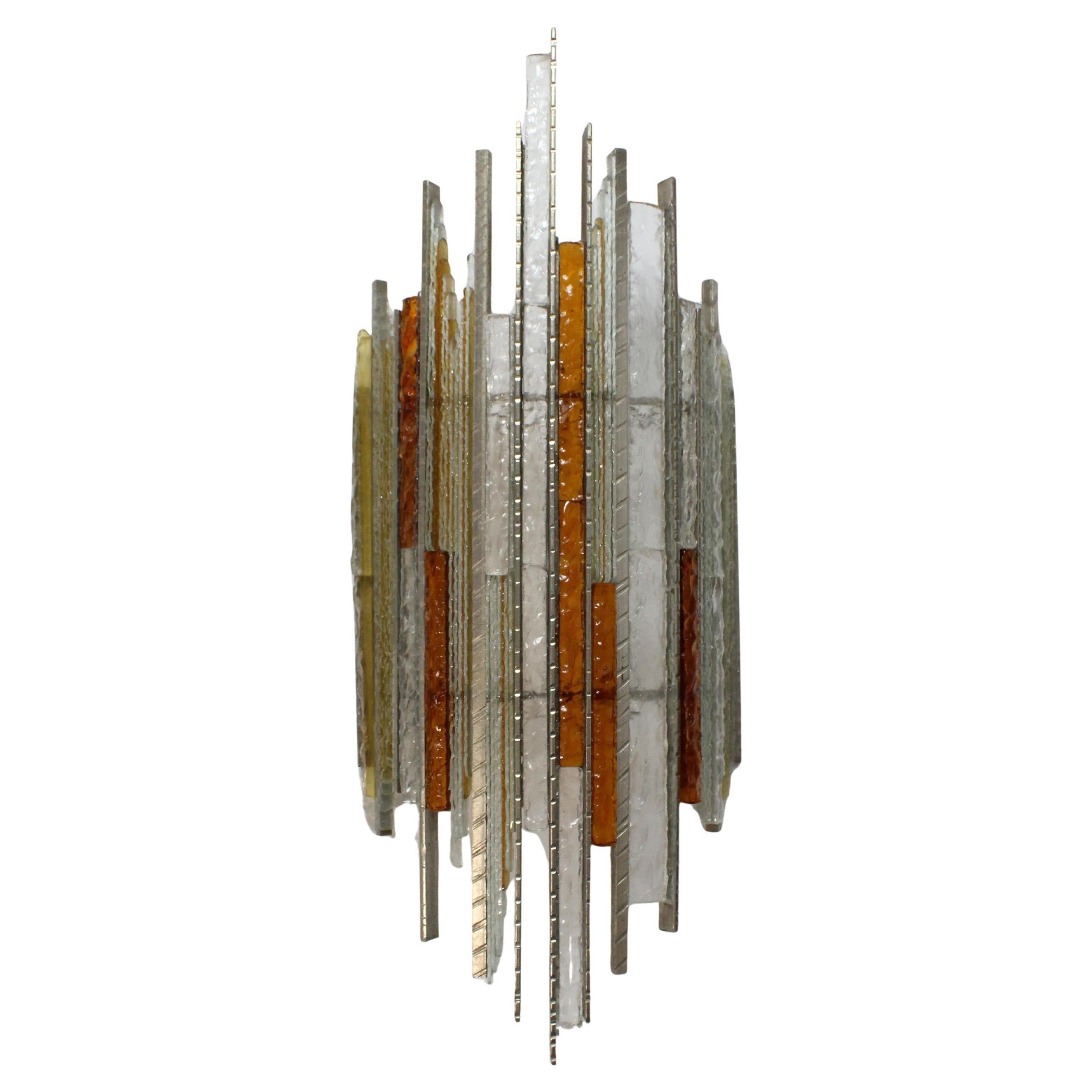 1970s Brutalist Glass and Iron Wall Sconces / Appliqués For Sale