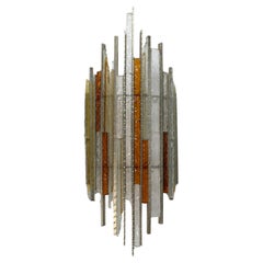 1970s Brutalist Glass and Iron Wall Sconces / Appliqués