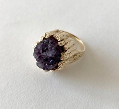 1970s Brutalist 14 Karat Gold Amethyst Druzy Cocktail Ring