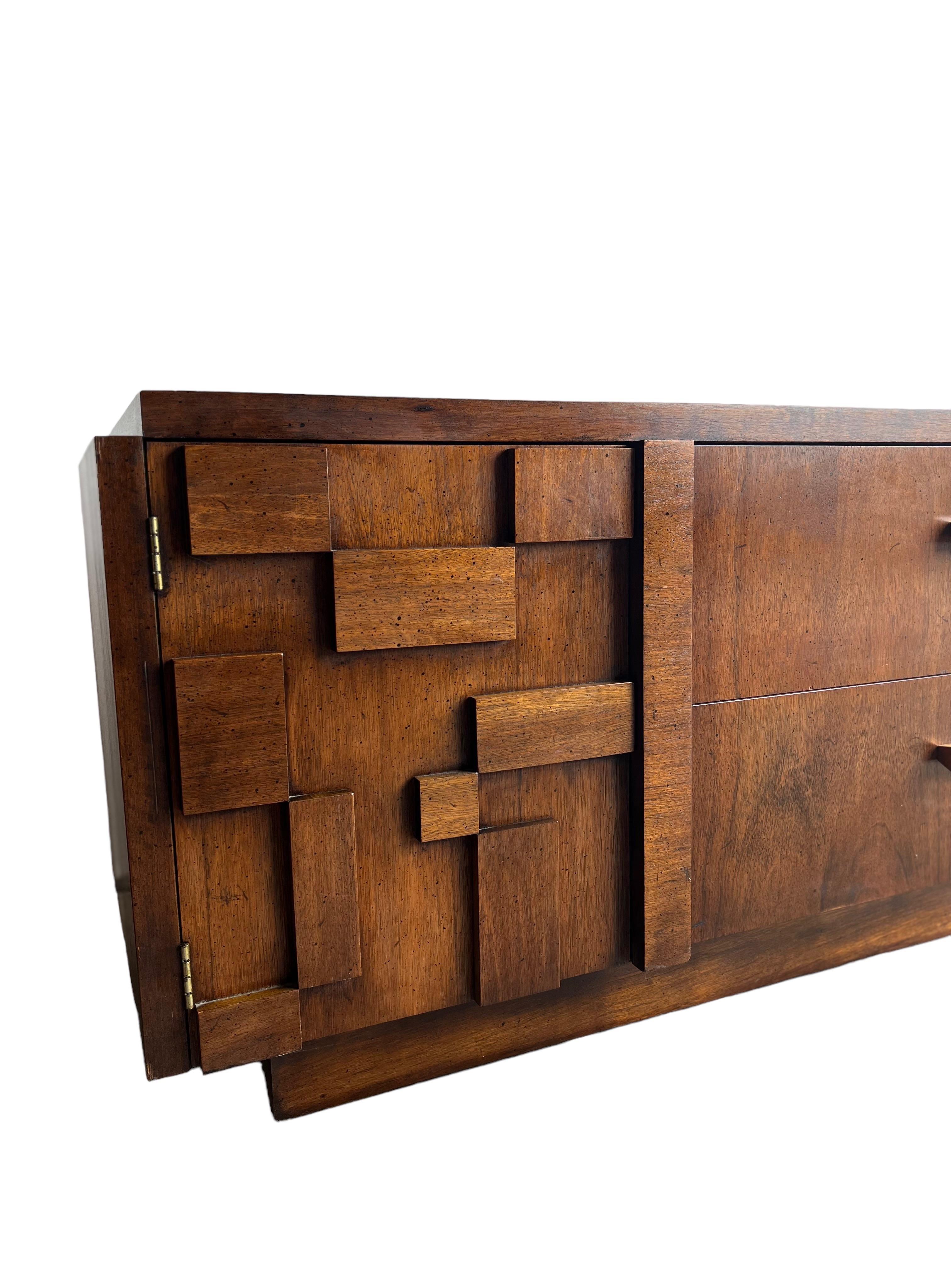 Late 20th Century 1970’s  Brutalist Lane Staccato Collection TV Cabinet and Detachable Cabinet