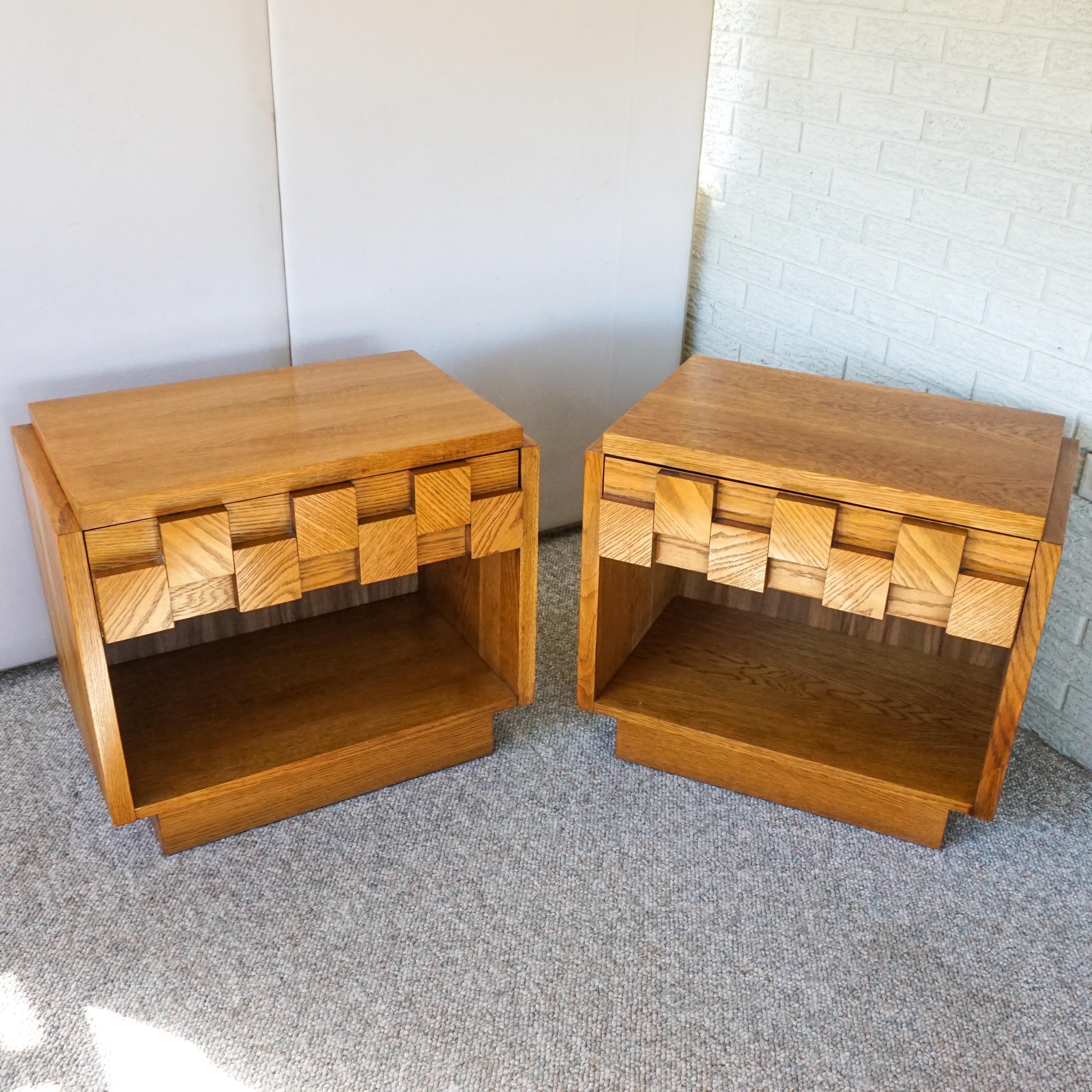 1970s Brutalist Lane Staccato Nightstands with Drawer For Sale 3