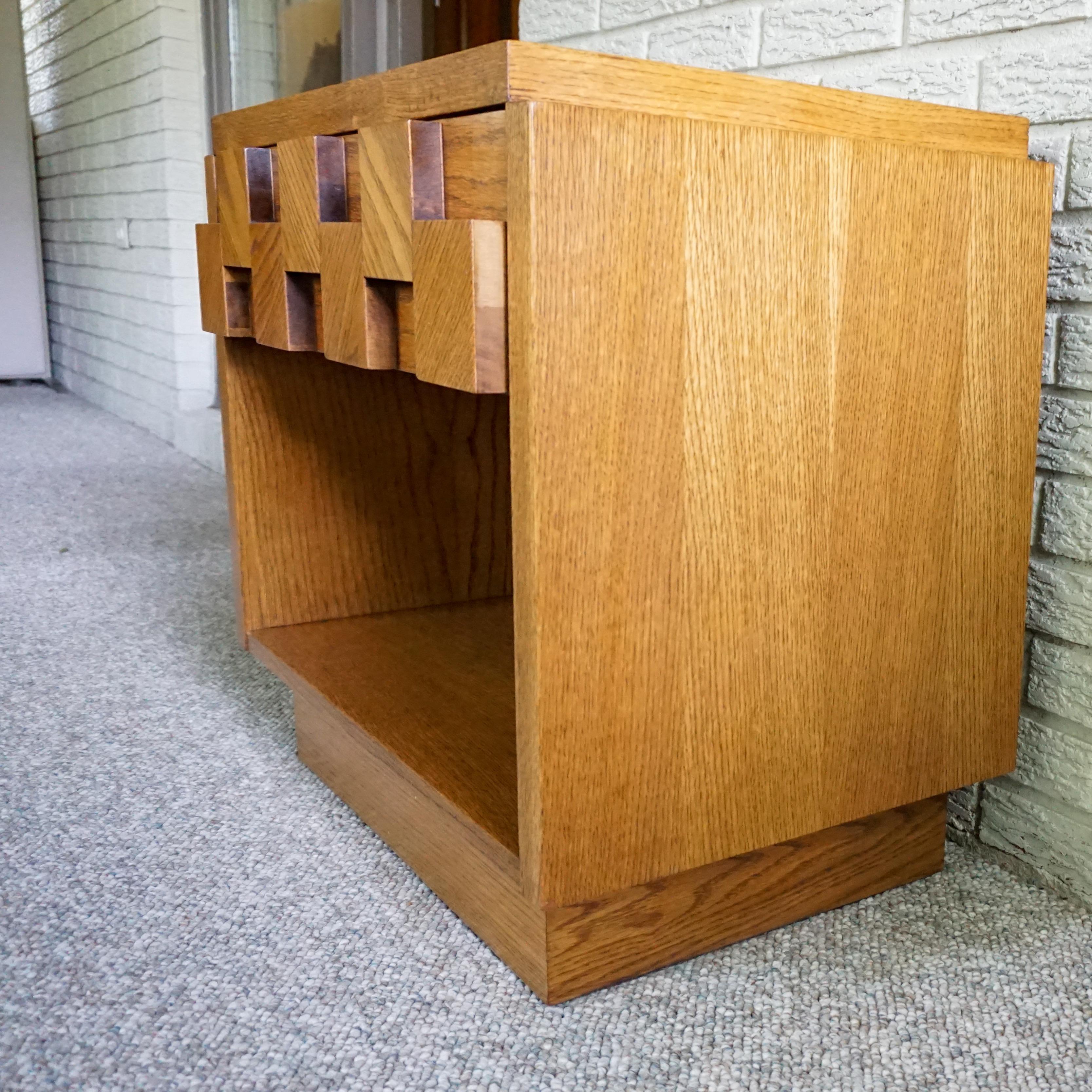 Woodwork 1970s Brutalist Lane Staccato Nightstands with Drawer For Sale