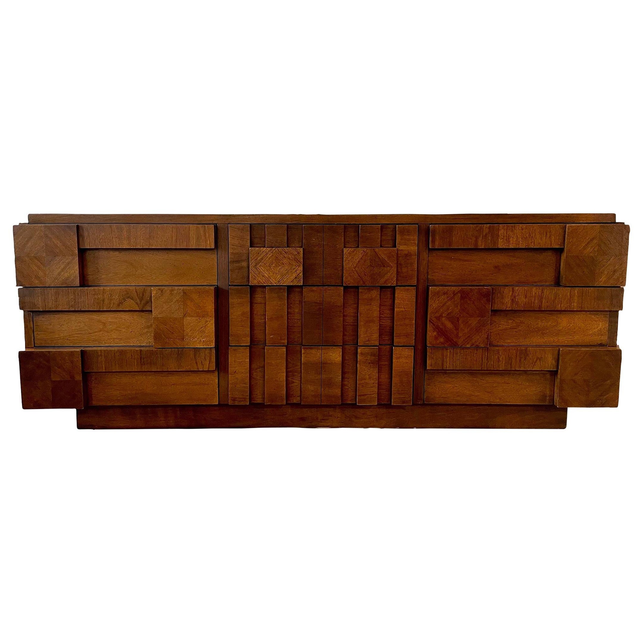1970s Brutalist Lane Staccato Solid Wood Dresser