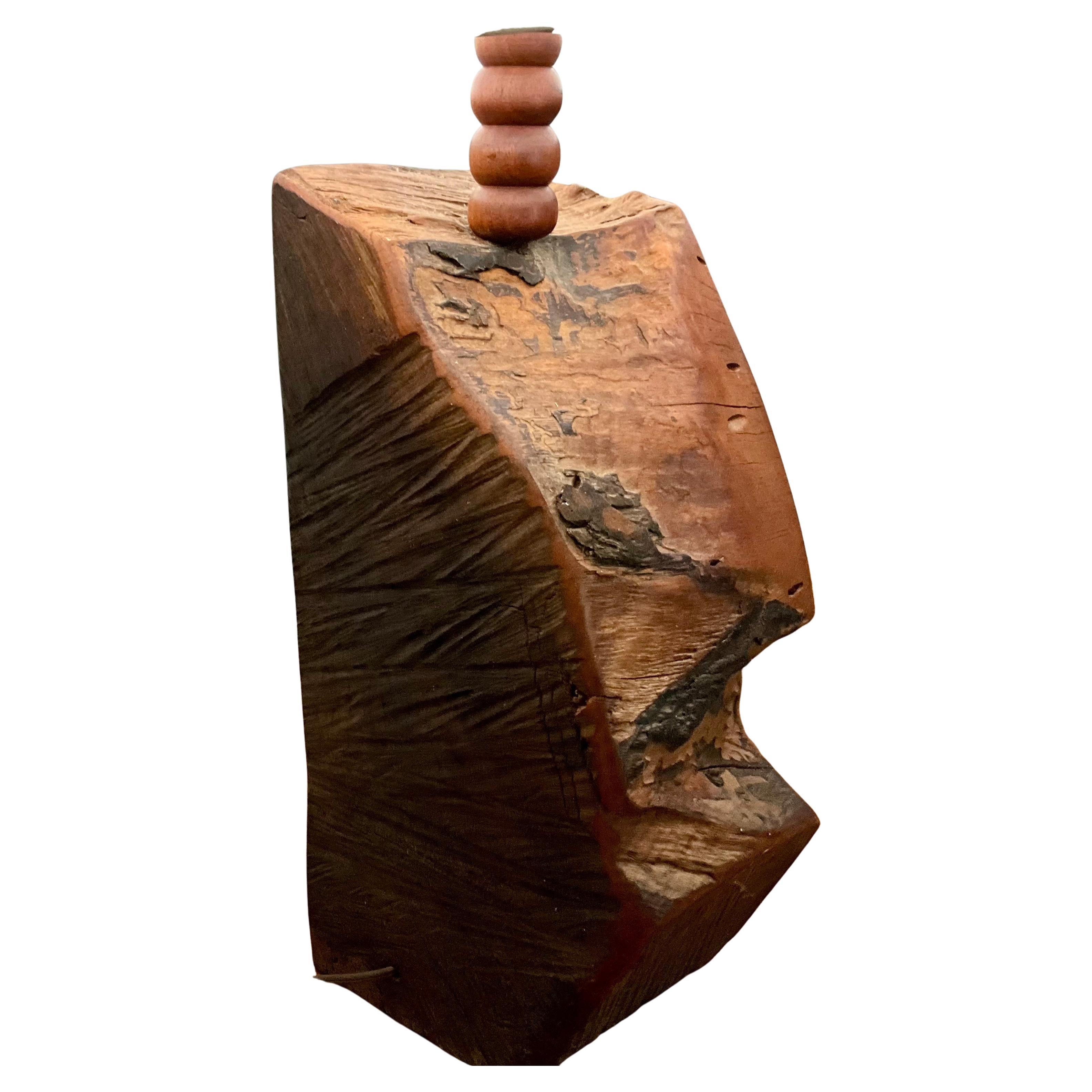 1970 Brutalist Live Edge Wood Lamp, Organic Modern Vintage Lighting