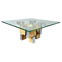 1970s Brutalist Metal and Cork Coffee Table With Glass Top