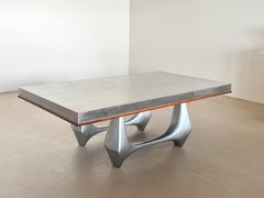 1970s brutalist metal coffee table with amorphous feet by Heinz Lilienthal