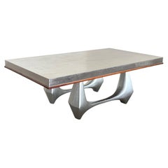 1970s brutalist metal coffee table with amorphous feet by Heinz Lilienthal