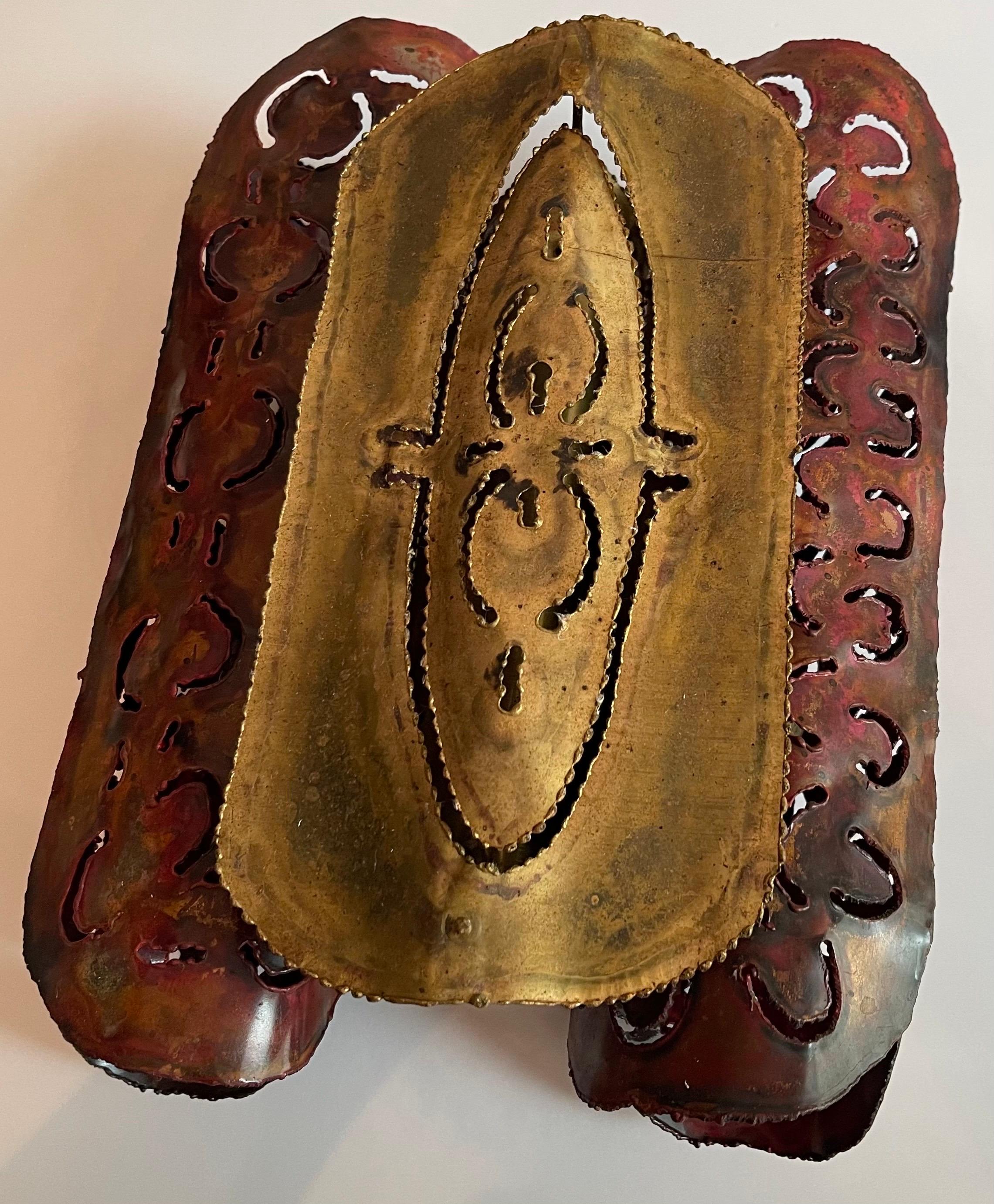 1970s Brutalist Metal Copper & Brass Sconce For Sale 4