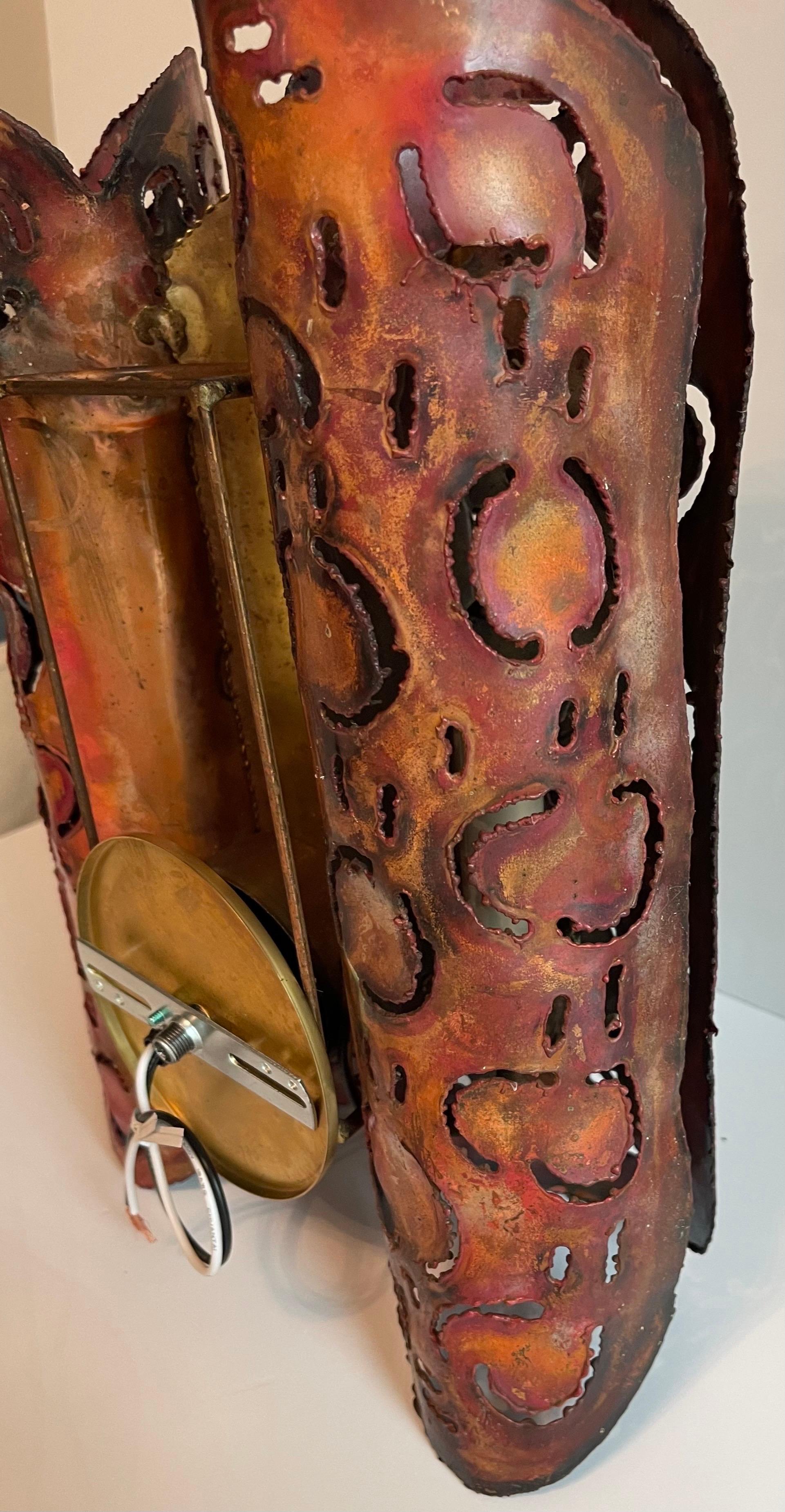 1970s Brutalist Metal Copper & Brass Sconce For Sale 1