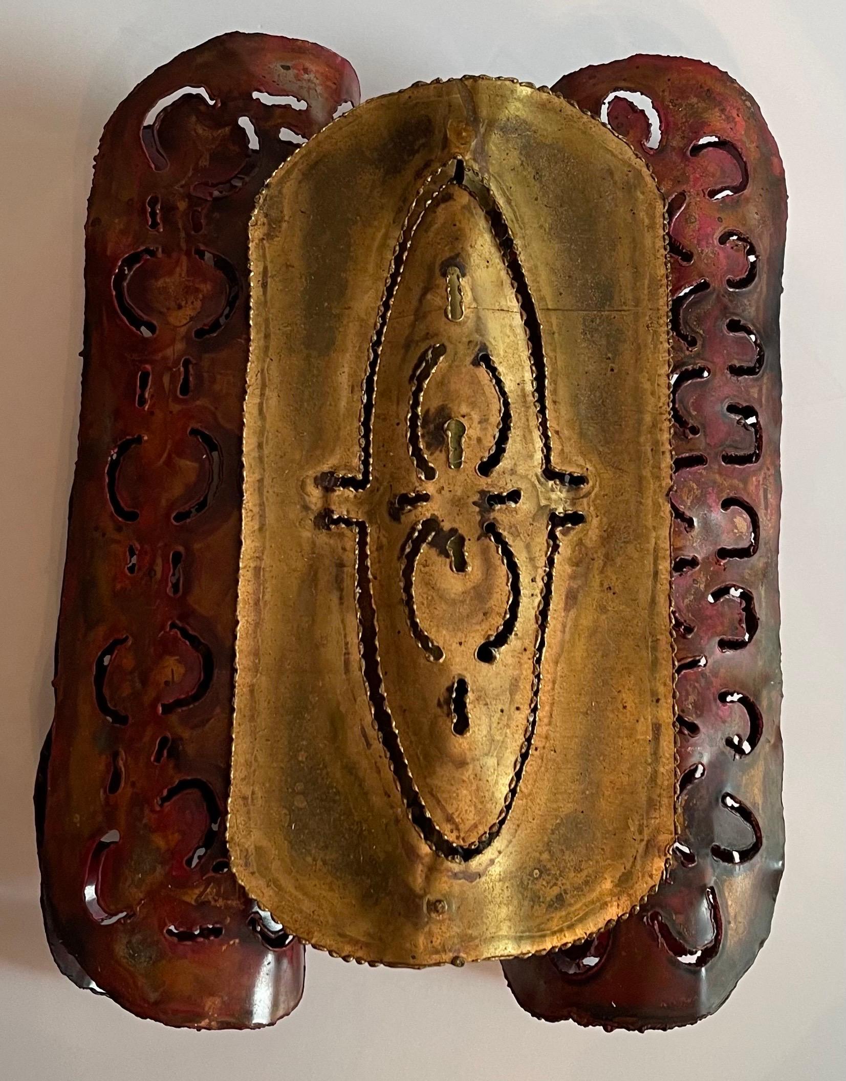 1970s Brutalist Metal Copper & Brass Sconce For Sale 3