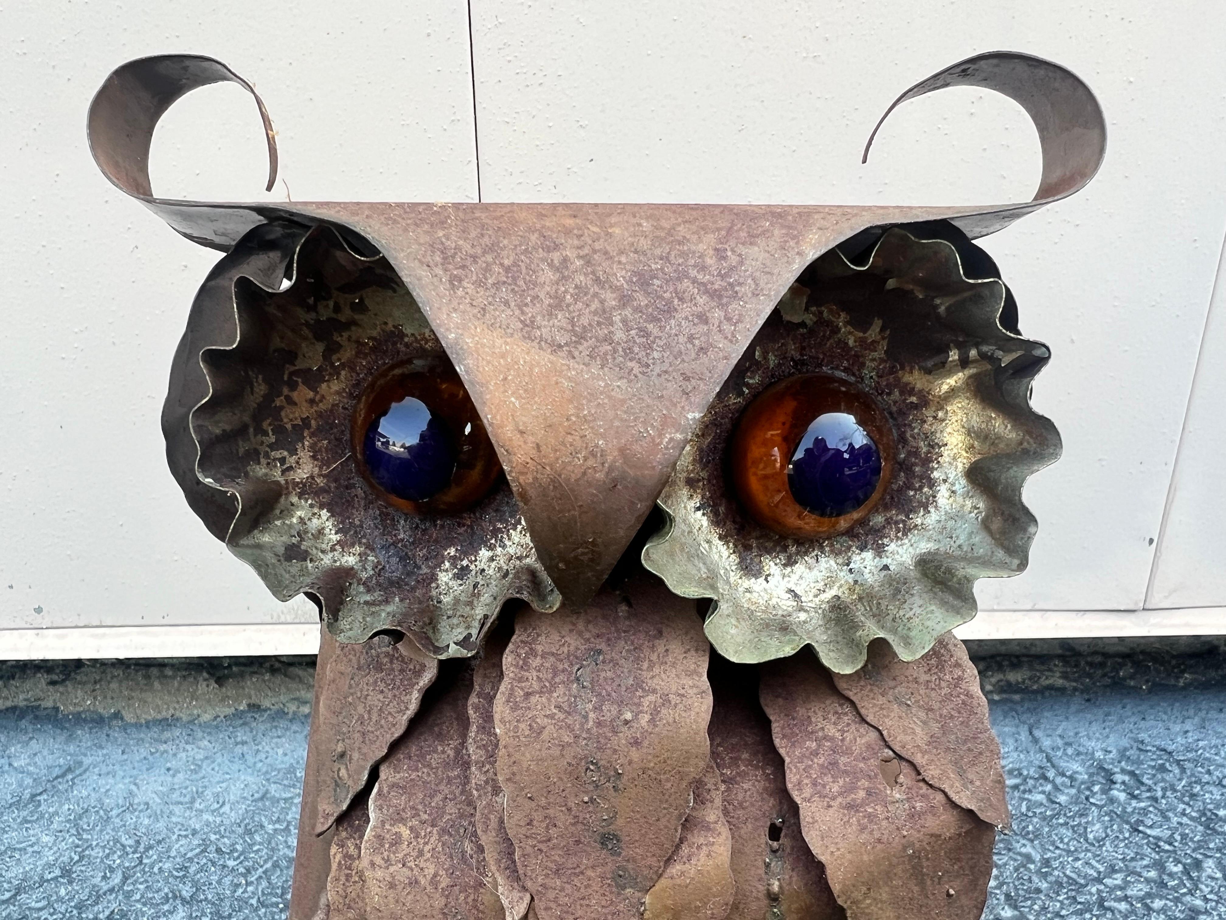 1970s Brutalist Metal Owl Sculpture in the Style of Curtis Jere 3