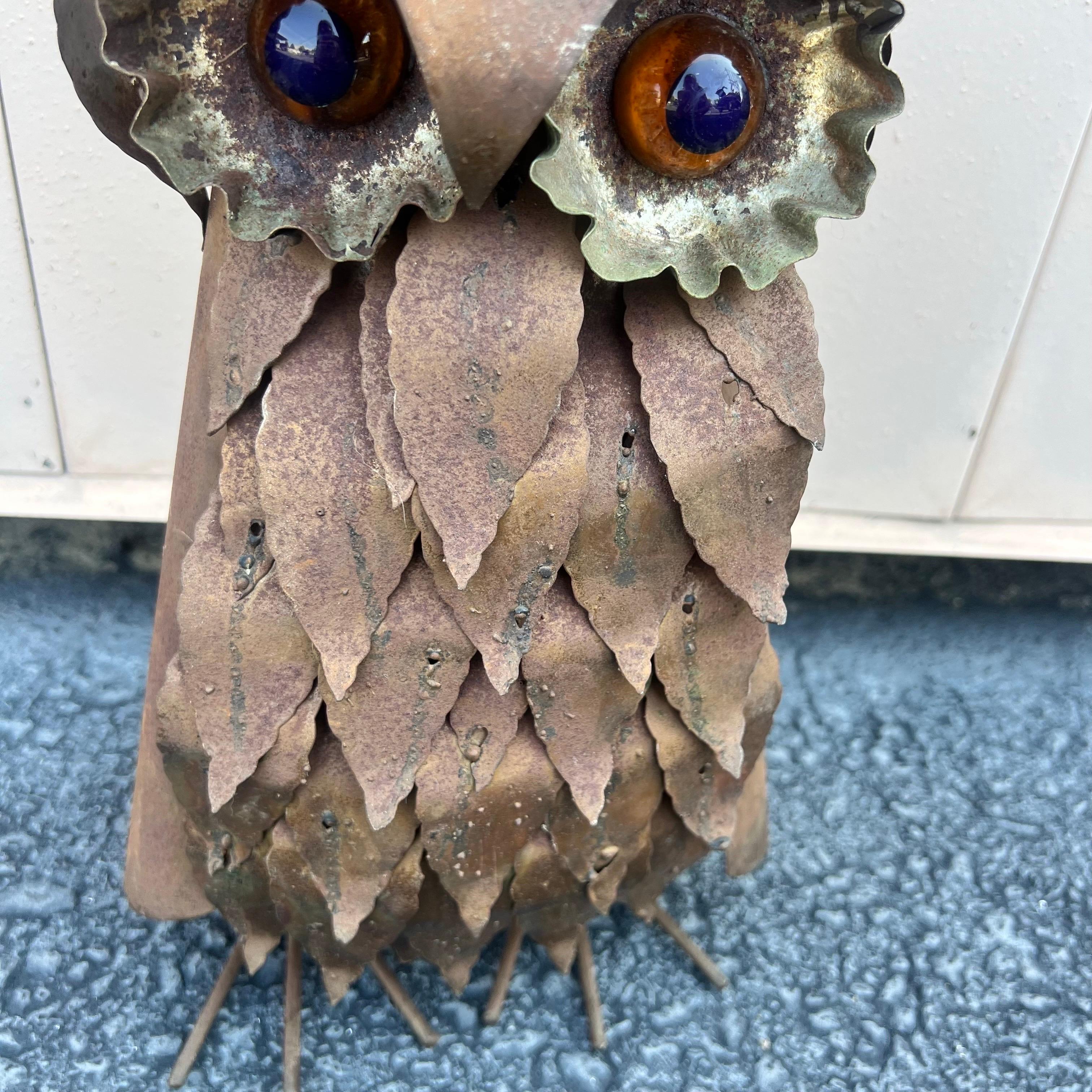Mid-Century Modern 1970s Brutalist Metal Owl Sculpture in the Style of Curtis Jere