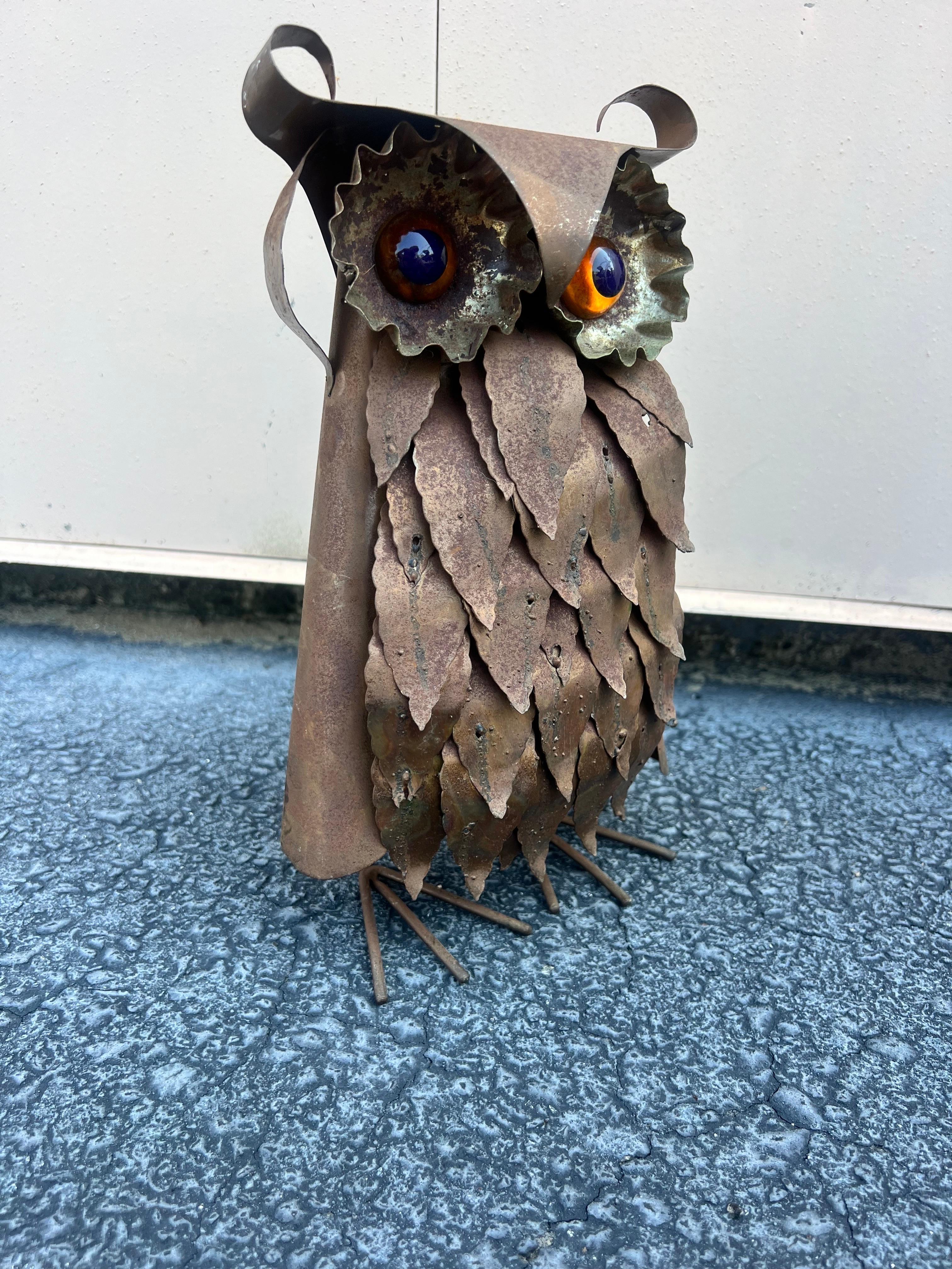 1970s Brutalist Metal Owl Sculpture in the Style of Curtis Jere 2