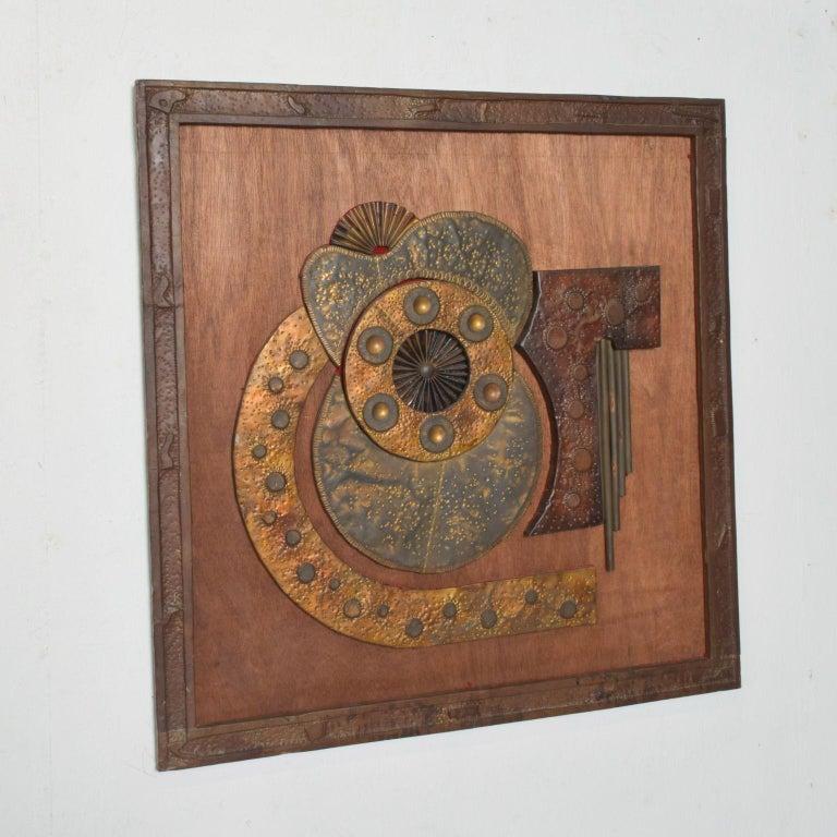 Late 20th Century 1970s Brutalist Metal Wall Art Abstract Sculpture For Sale
