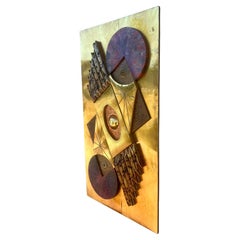 1970s Brutalist Metal Wall Plaque in Copper and Brass by Stephen Chun