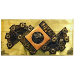 1970s Brutalist Metal Wall Plaque in Copper and Brass by Stephen Chun