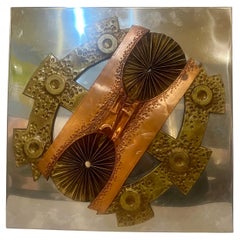 Brutalistische Metallwandtafel aus Silber, Kupfer und Messing aus den 1970er Jahren von Stephen Chun