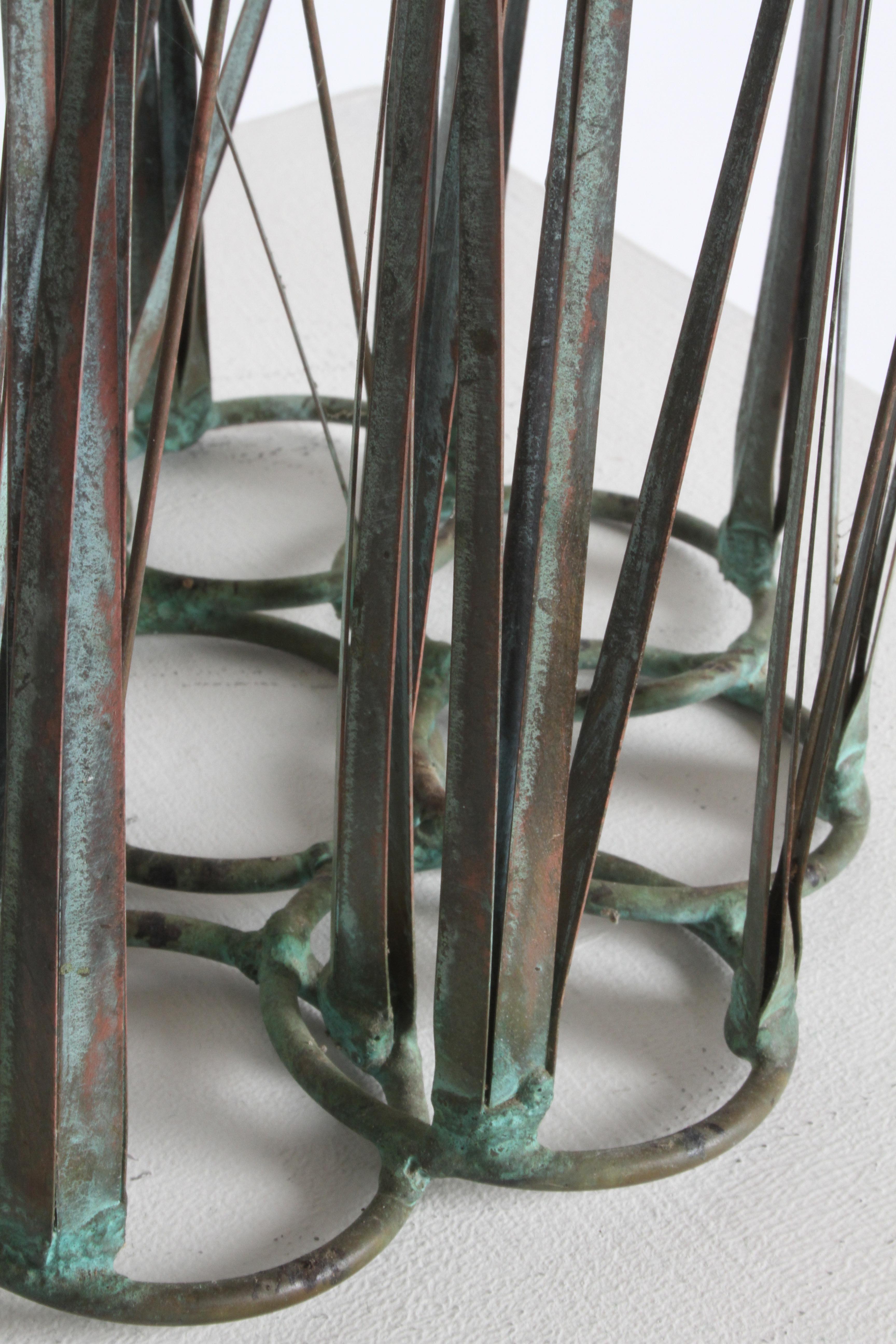 1970s Brutalist Mid-Century Patinated Bronze & Copper Cattail Kinetic Sculpture 4