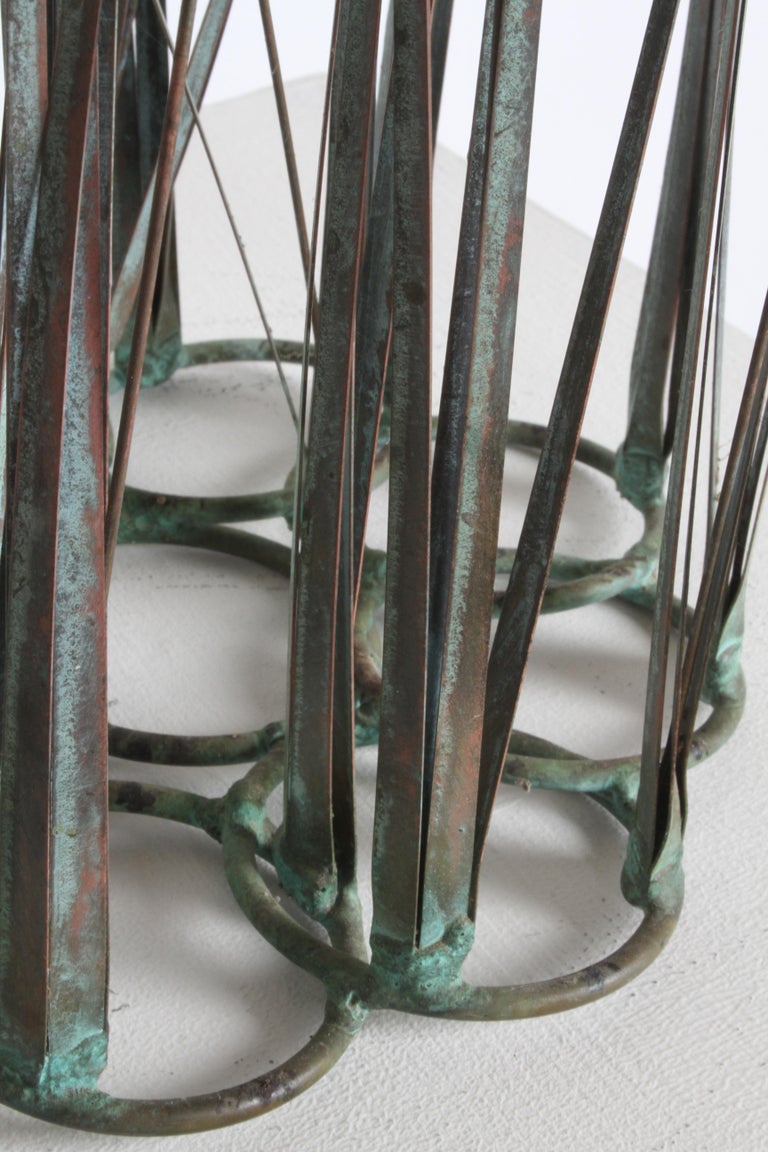 1970s Brutalist Mid-Century Patinated Bronze & Copper Cattail Kinetic Sculpture For Sale 4