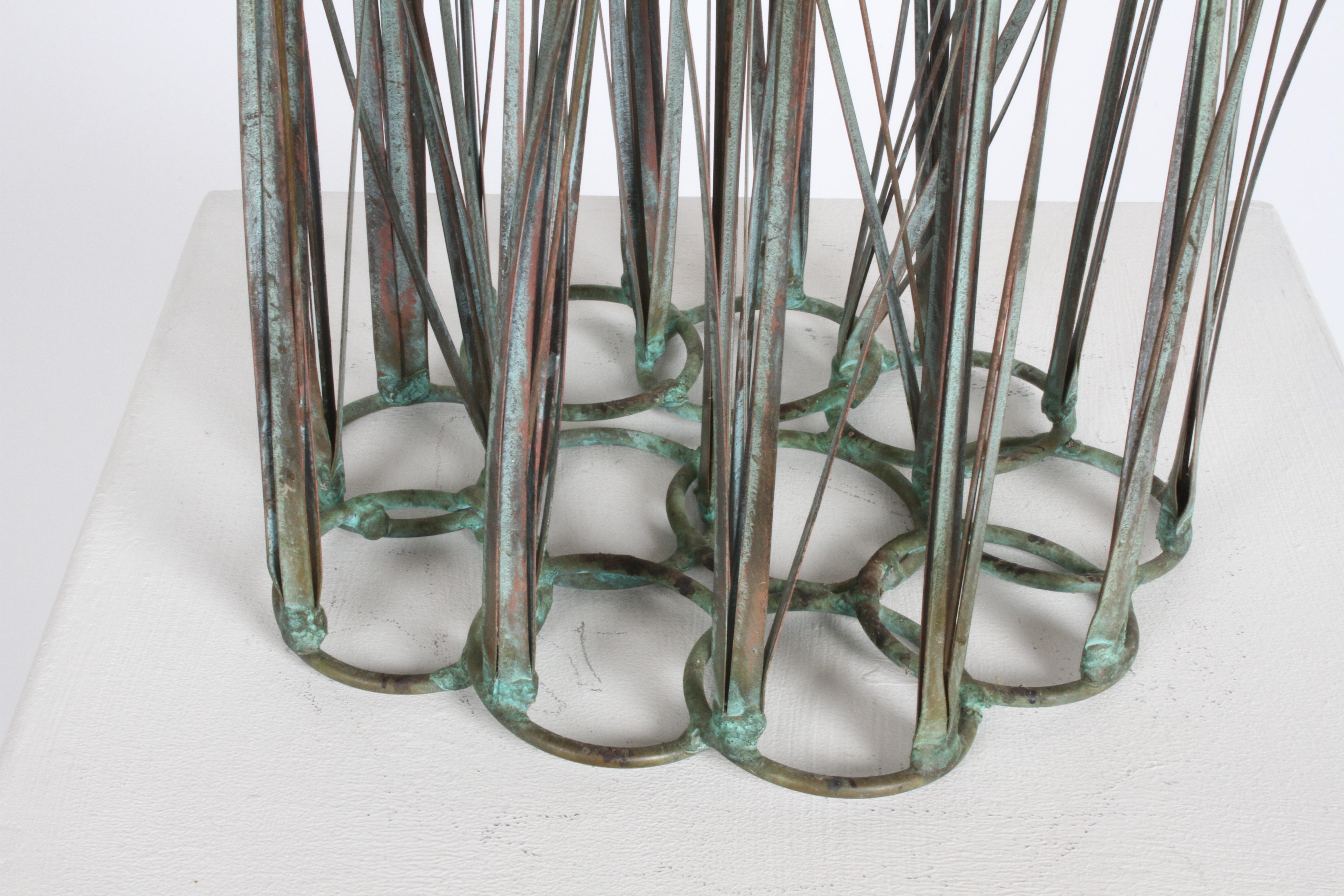 American 1970s Brutalist Mid-Century Patinated Bronze & Copper Cattail Kinetic Sculpture