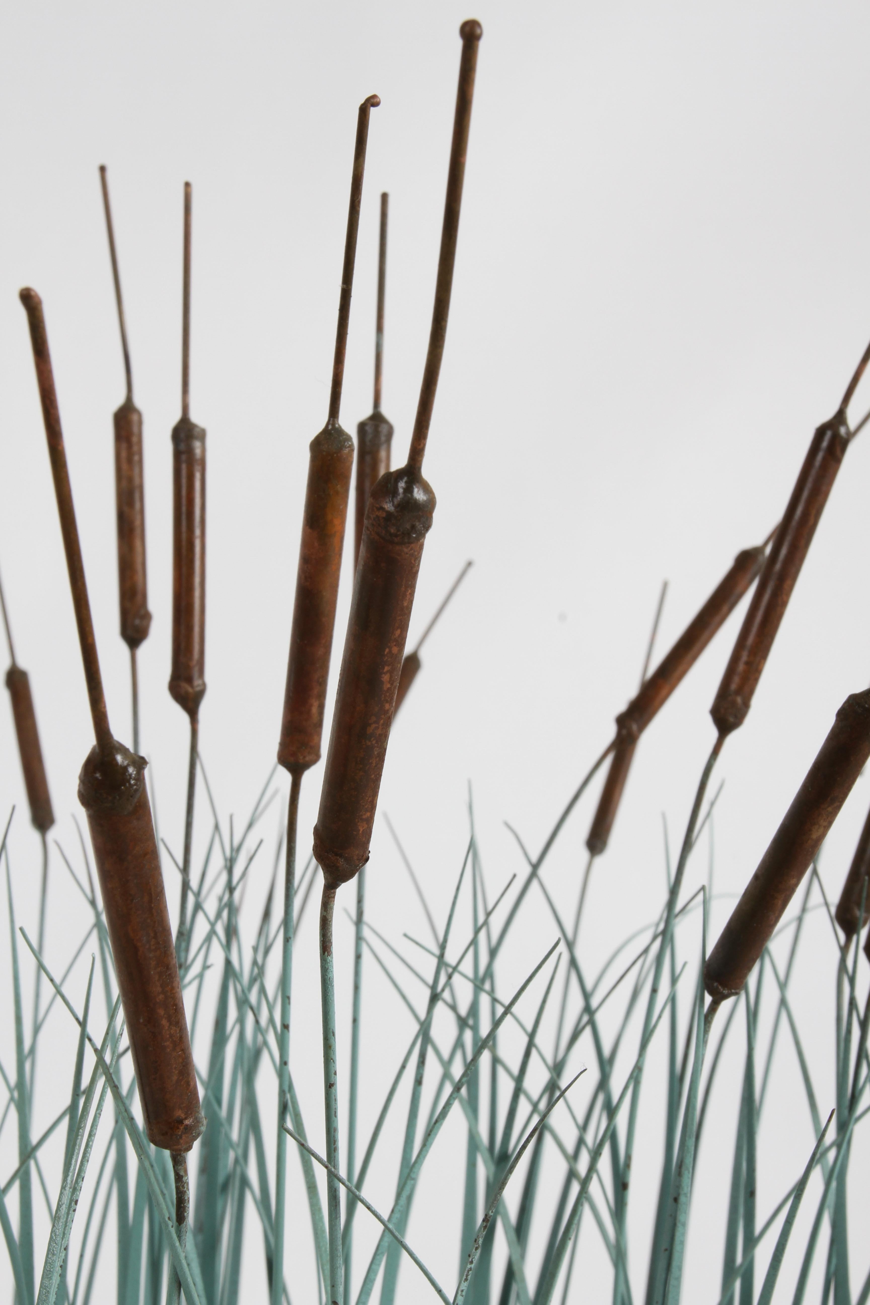 Mid-Century Modern 1970s Brutalist Mid-Century Patinated Bronze & Copper Cattail Kinetic Sculpture