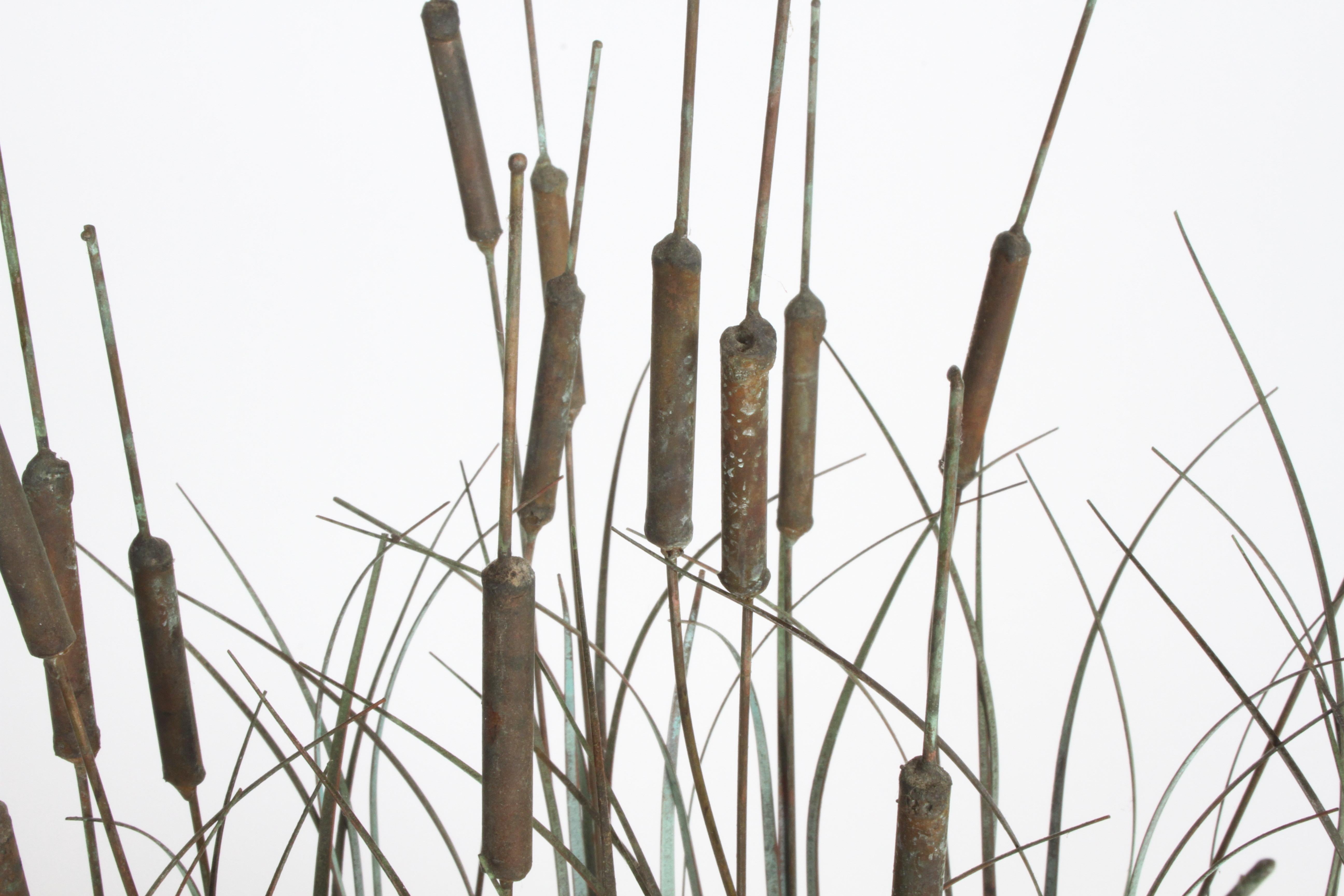 Late 20th Century 1970s Brutalist Mid-Century Patinated Bronze & Copper Cattail Kinetic Sculpture