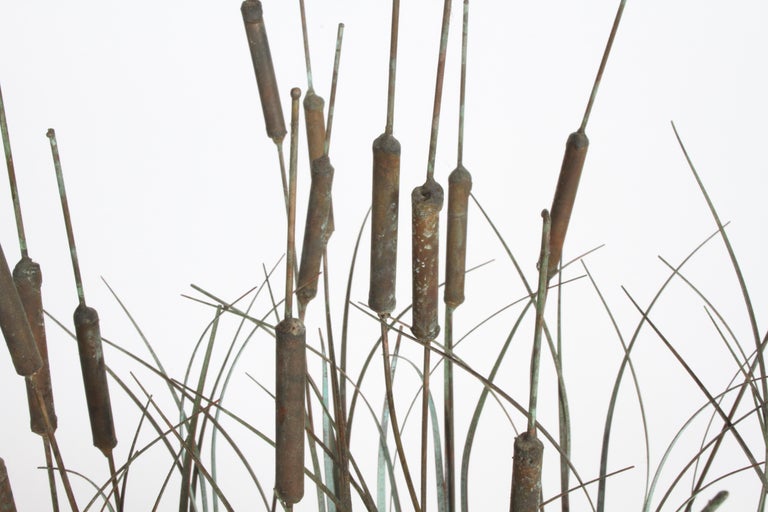 Late 20th Century 1970s Brutalist Mid-Century Patinated Bronze & Copper Cattail Kinetic Sculpture For Sale