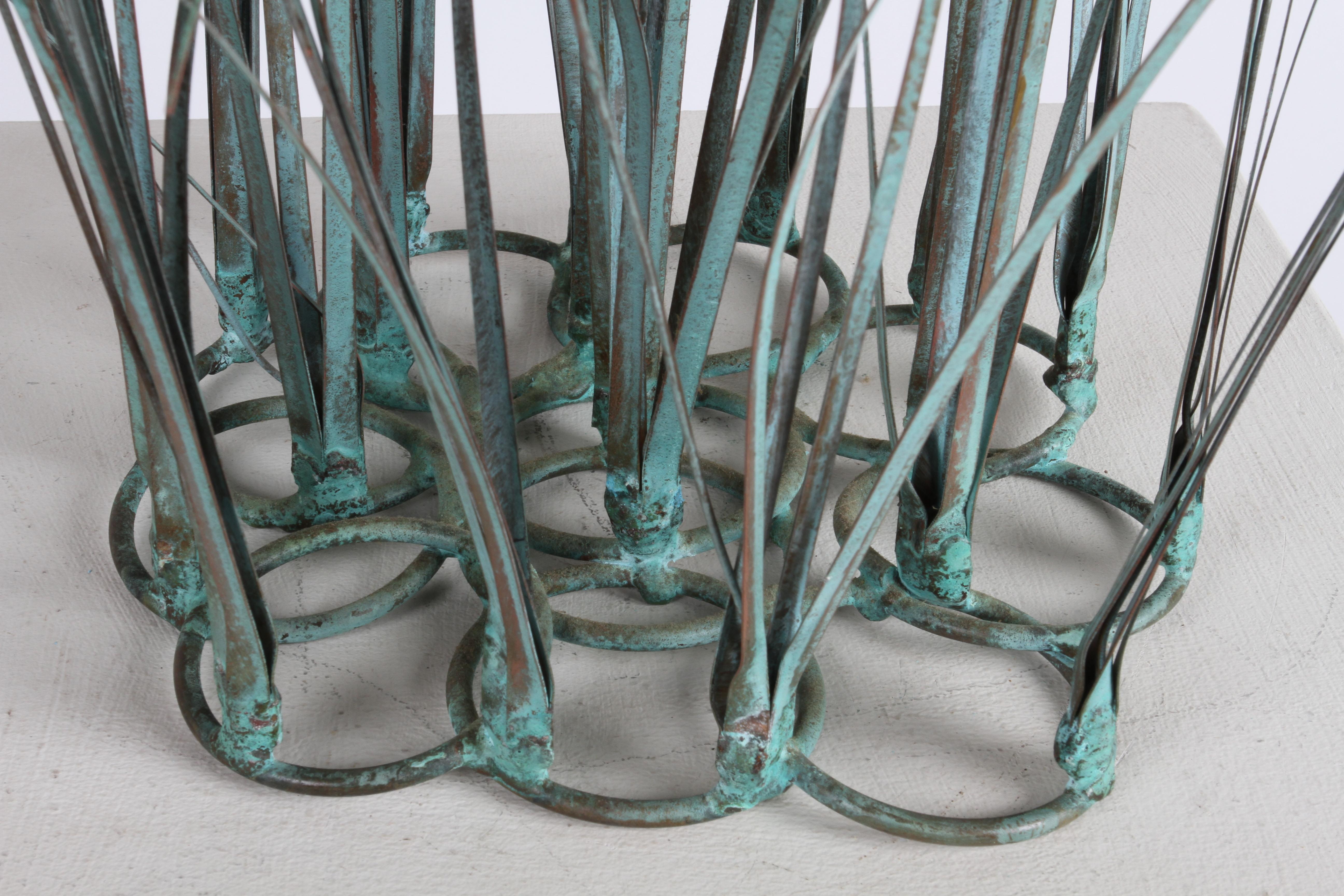 1970s Brutalist Mid-Century Patinated Bronze & Copper Cattail Kinetic Sculpture In Good Condition In St. Louis, MO