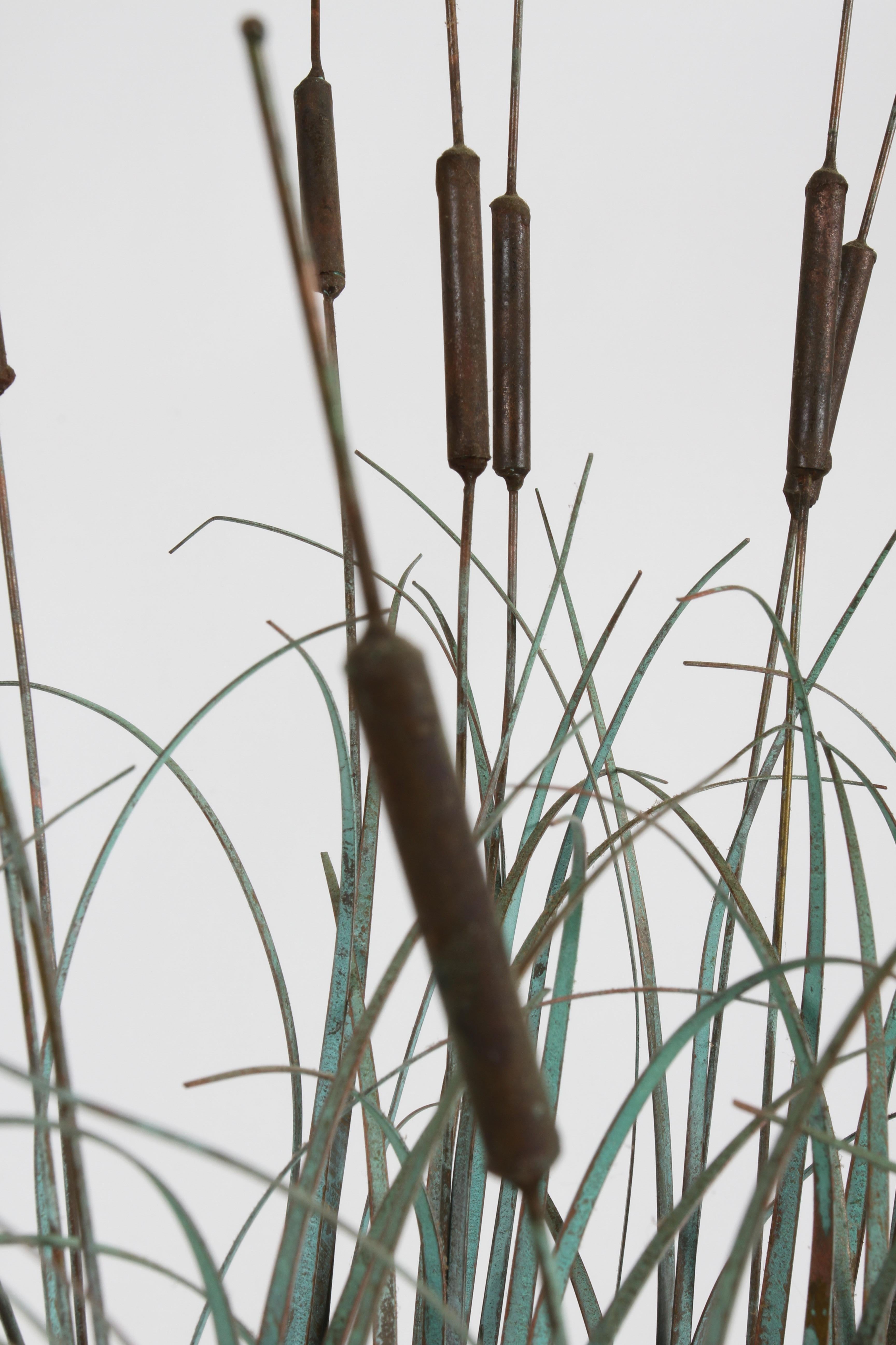 Late 20th Century 1970s Brutalist Mid-Century Patinated Bronze & Copper Cattail Kinetic Sculpture