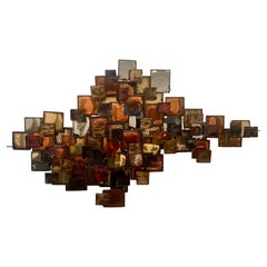 1970's Brutalist Mixed Metal Large Wall Sculpture Raindrops Style by J Muller