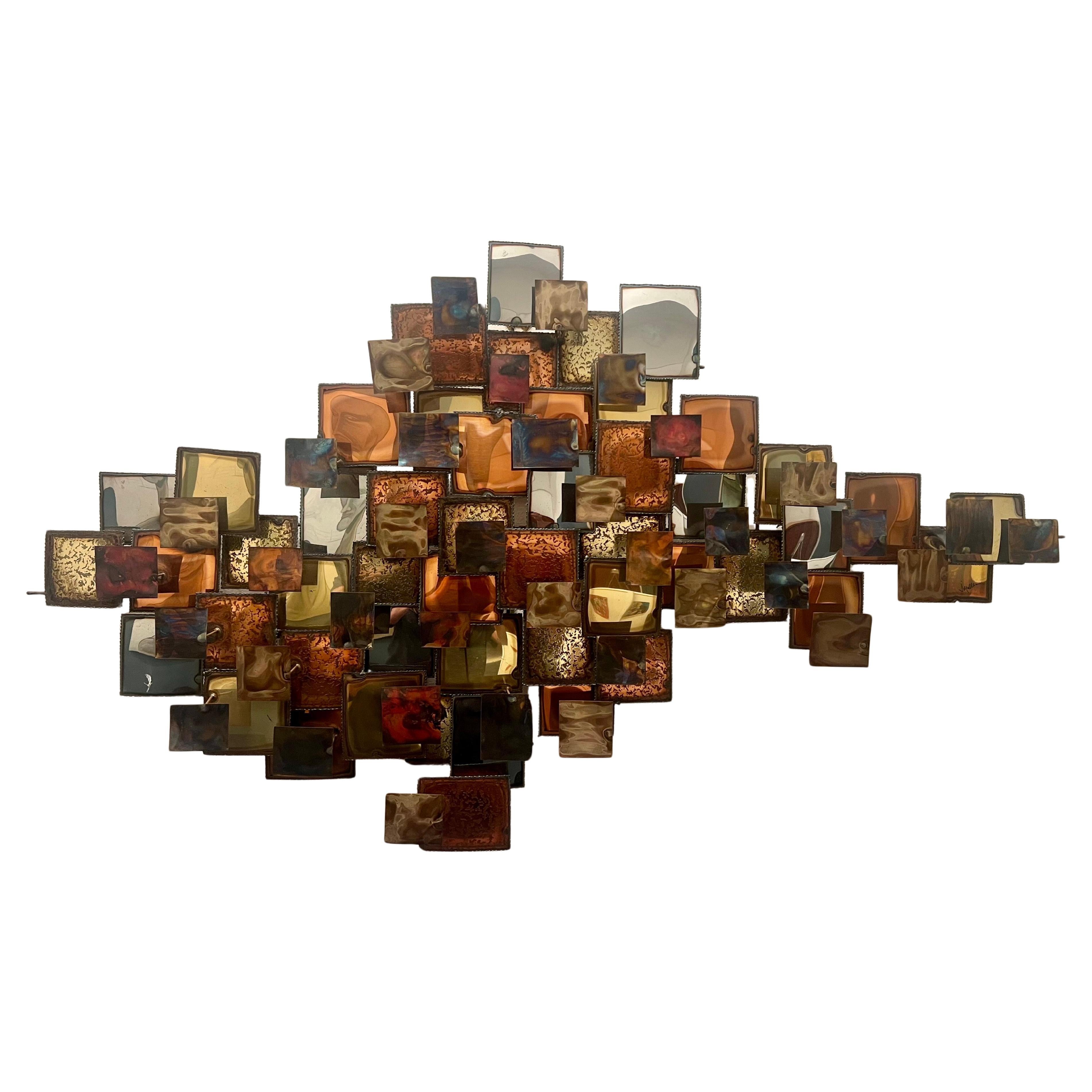 American 1970's Brutalist Mixed Metal Large Wall Sculpture Raindrops Style by J Muller For Sale